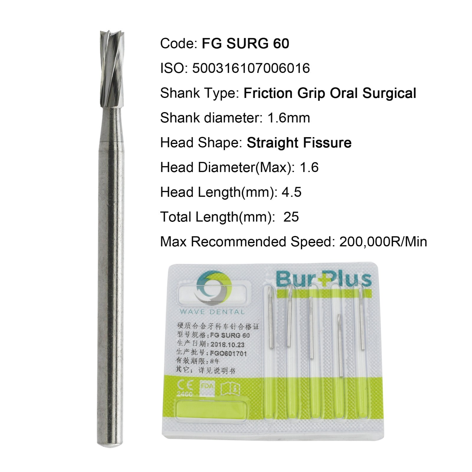 Wave Dental Surgical Carbide Burs Straight Fissure FG SURG 557 557L 558 556 560