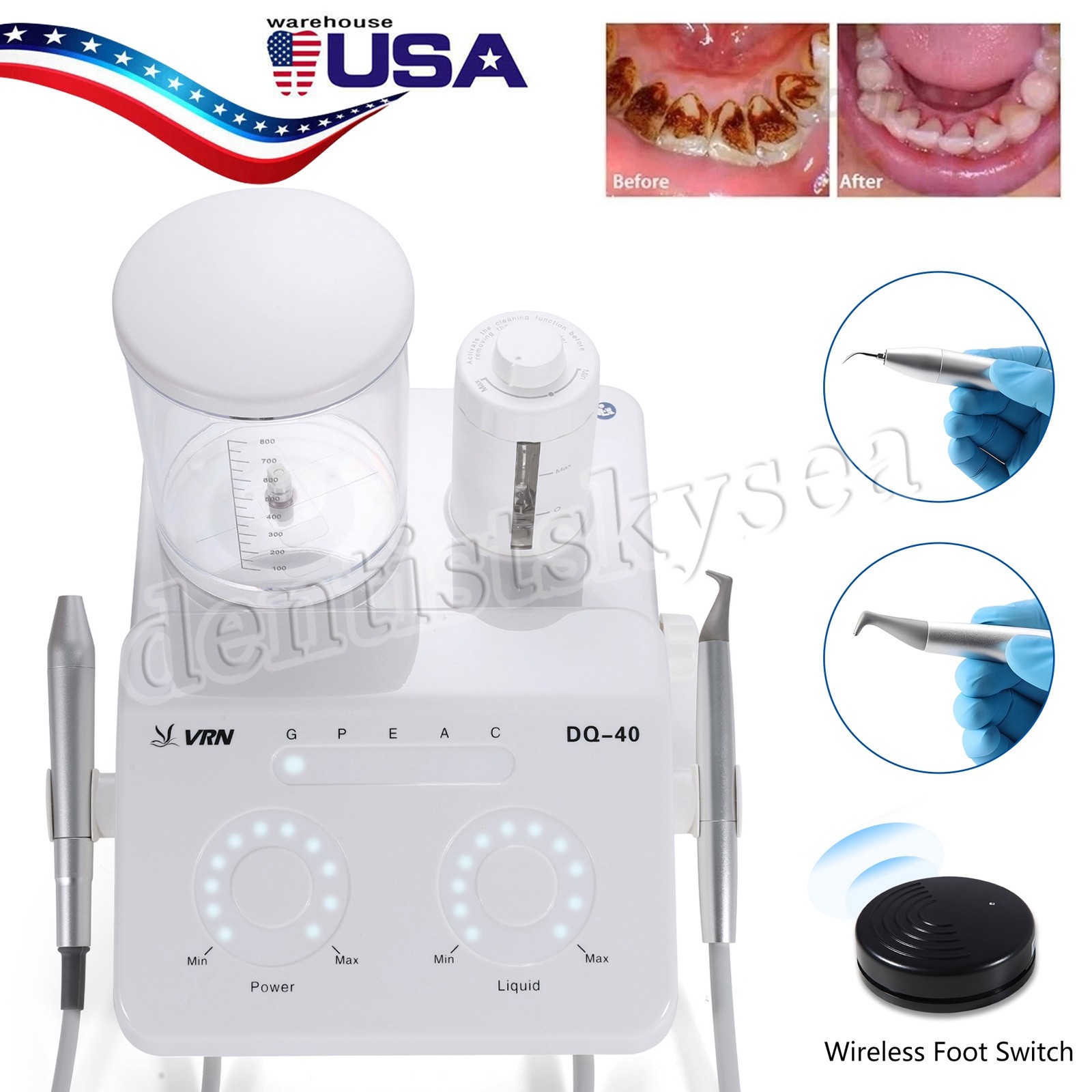 Dental Ultrasonic Scaler + Air Polisher 2 in 1 Therapy System 10 Tips USA STOCK