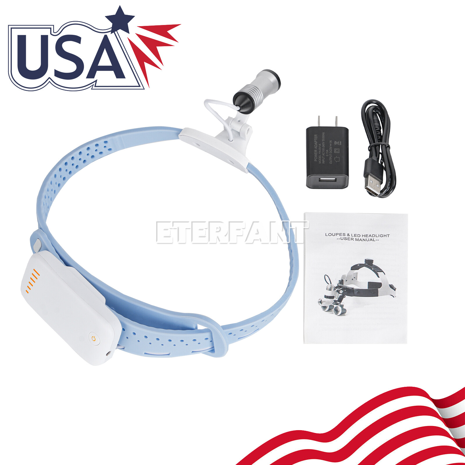 ETERFANT Lightweight Silicone Headlamp Dental Surgery Medical 5W LED Blue