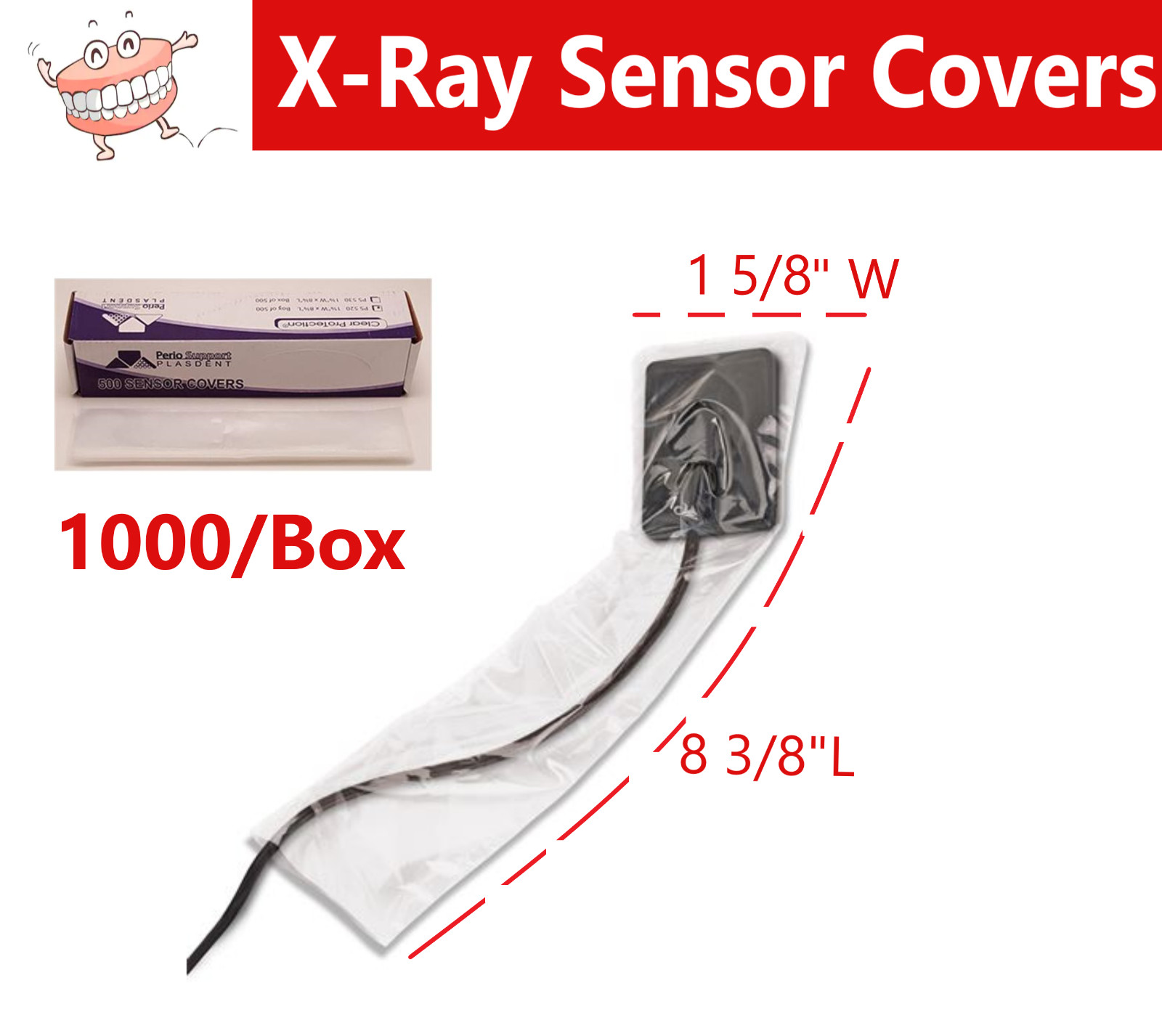 Dental Disposable X-Ray Sensor Covers #2, Plastic 1000 PCS/bx, 1 5/8» x 8 3/8»