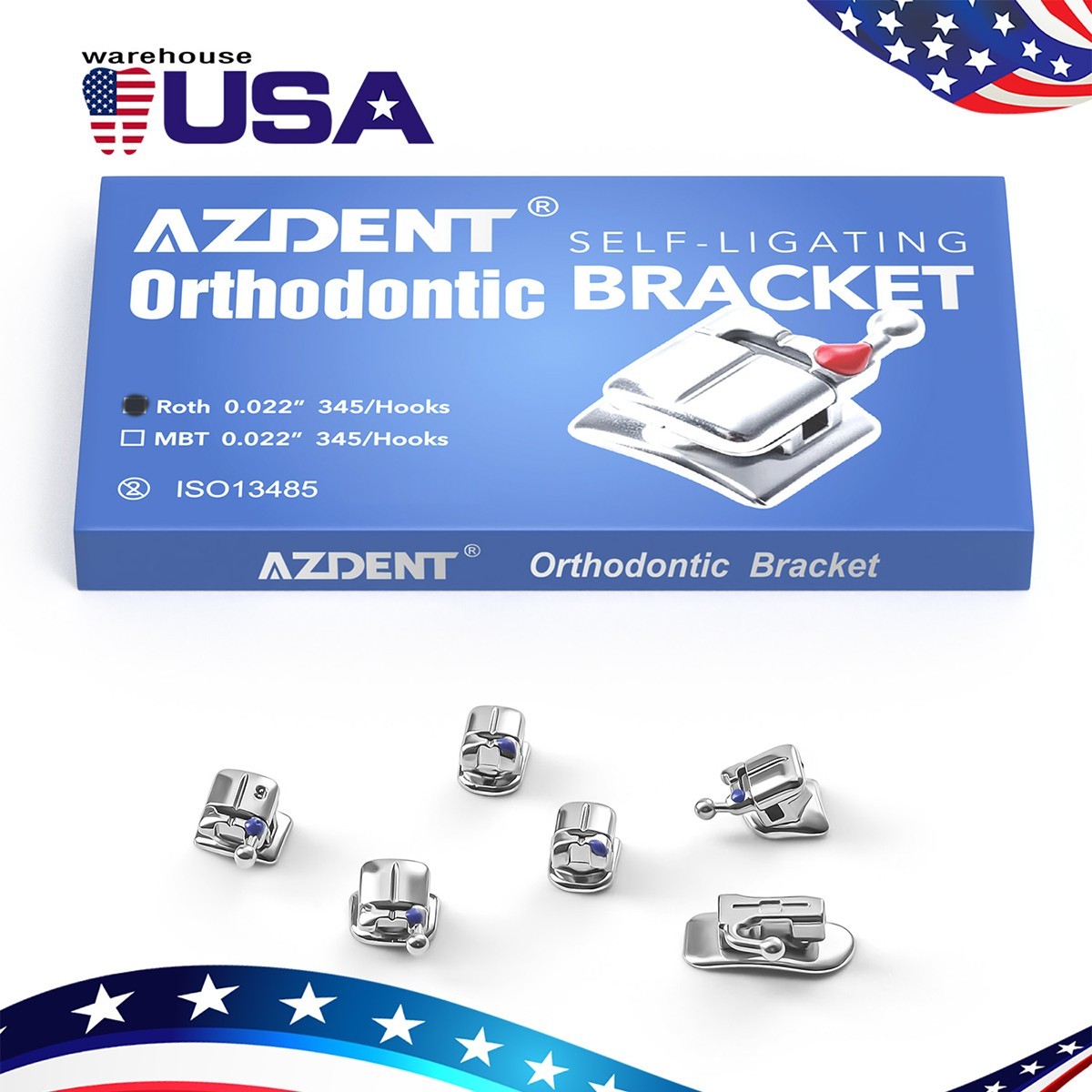 AZDENT Dental Orthodontic Monoblock Self-Ligating Brackets MBT/ Roth 022 345 HKS