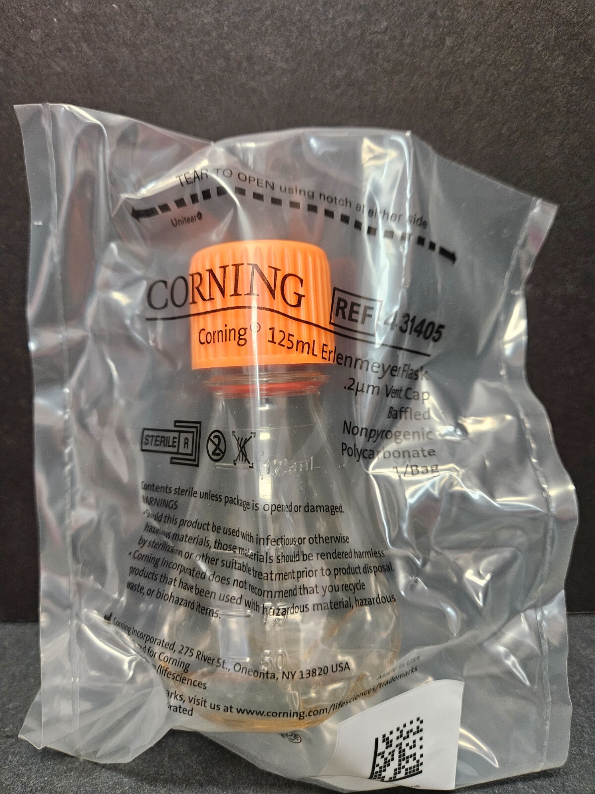 Corning Culture Flask 125 ml Vent Cap Baffled PC 25 Flasks