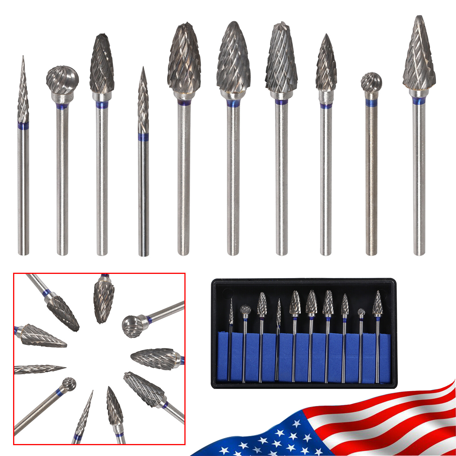 10 Pcs Dental Lab Polishing Bur Drills Tungsten Steel Carbide Burs 2.35MM