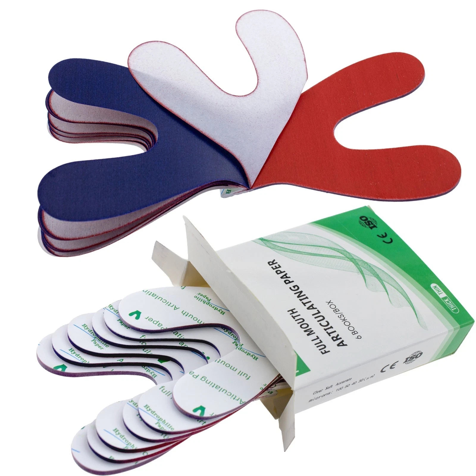 120Sheets/Box Dental Articulating Paper Horseshoe Form Thick Type 100um Red/Blue
