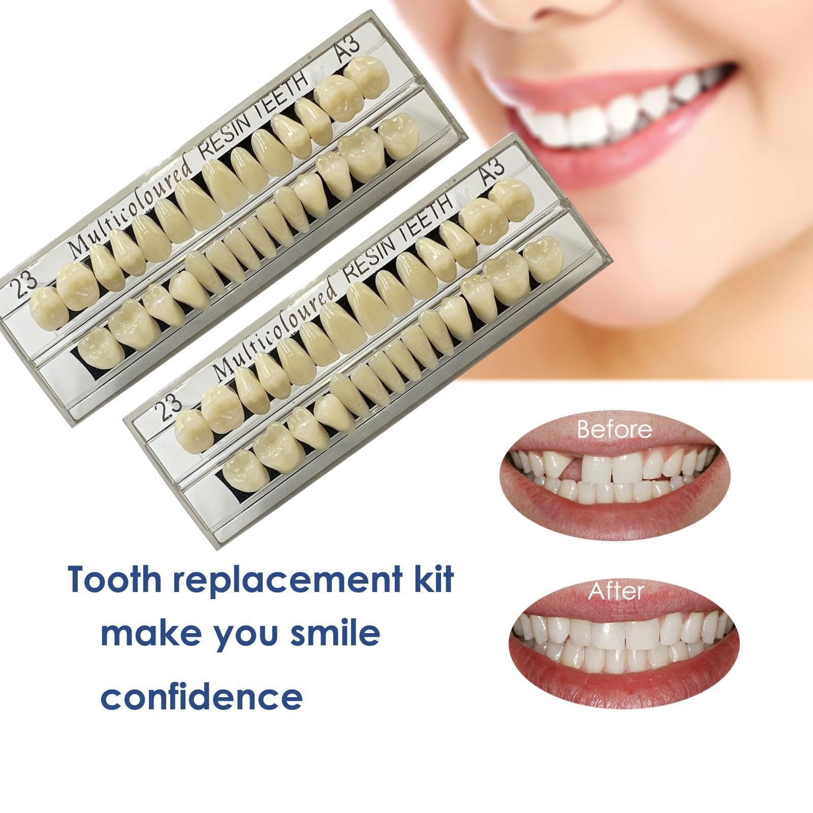 56 Pcs False Teeth Fake Teeth 2 Sets Synthetic Resin Dental Tooth, Upper Lower