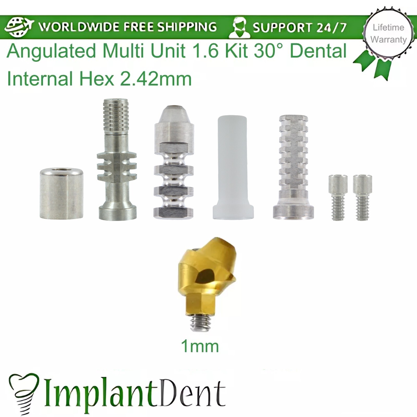 1x Angulated Multi Unit 1.6mm Prosthetic 30° Kit Dental Int Hex 2.42mm