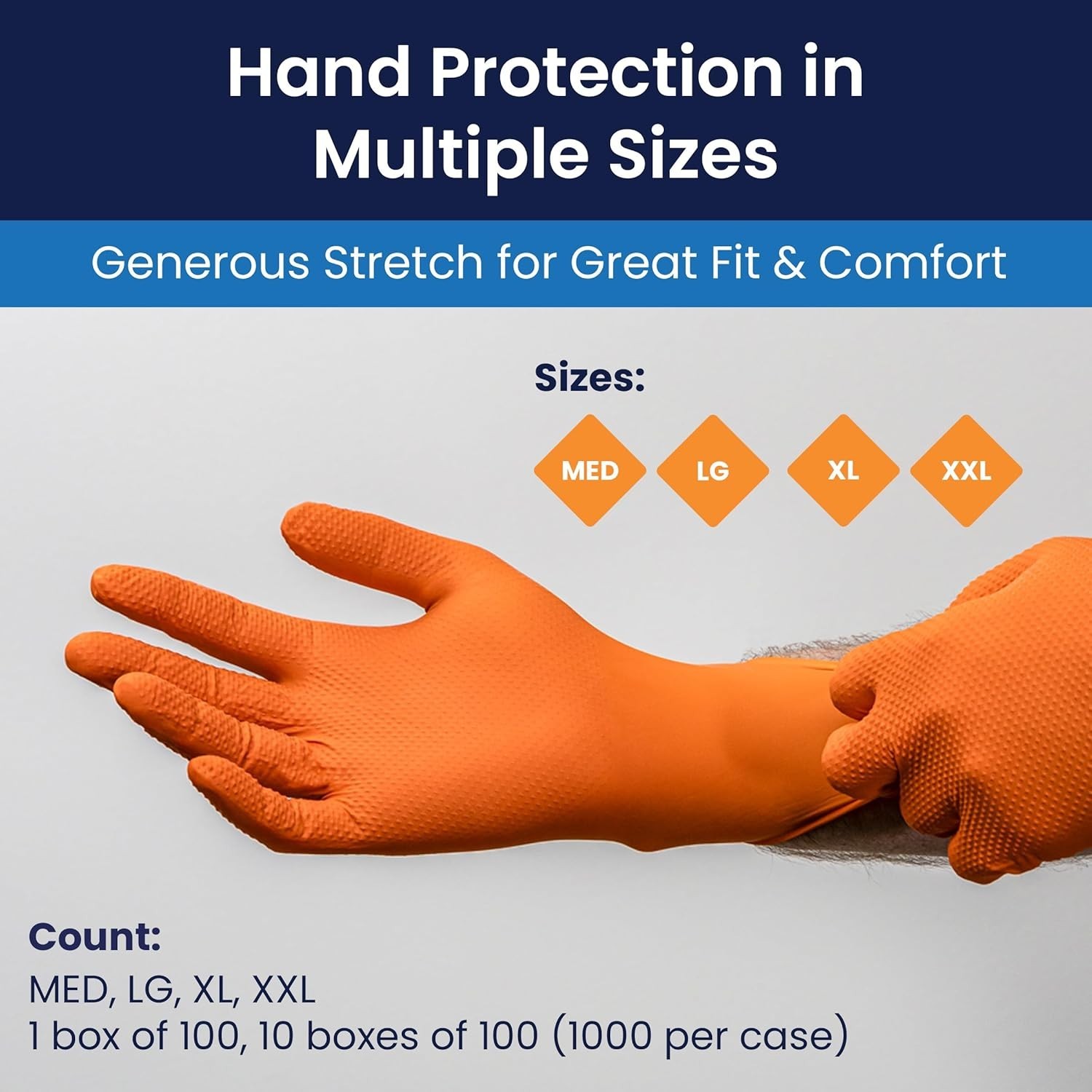 Catch 9 Mil Powder-Free Nitrile Gloves, Raised Grip, X-Large, Orange, Box of 100