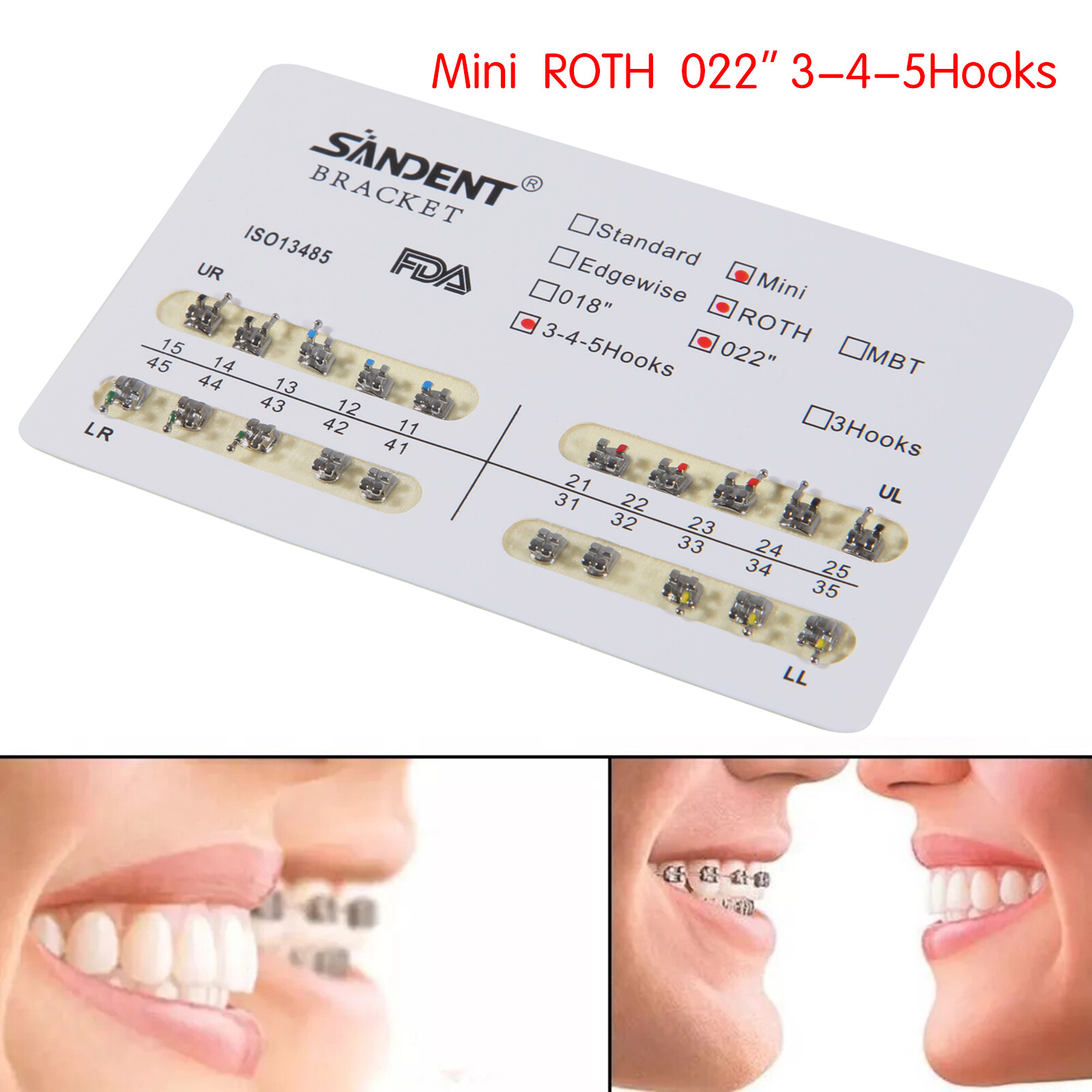 100 Packs Orthodontic Mini Roth 022 Hooks 3 4 5 Brackets Braces Metal FDA & CE