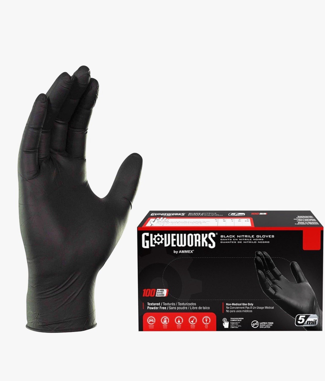 GLOVEWORKS Size L Black Nitrile Powder-Free Nitrile Gloves Food Safe 100 Count