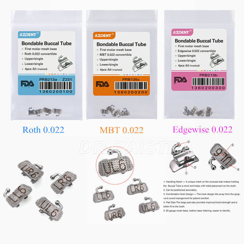 AZDENT Dental Orthodontic Non-Convertible 2nd Molar Buccal Tube MBT/Roth 022/018