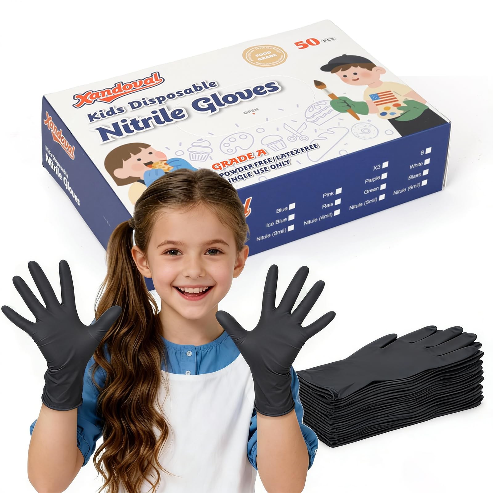 Disposable Nitrile Gloves Latex Free Glove for Kids Cooking, Painting Cleaning
