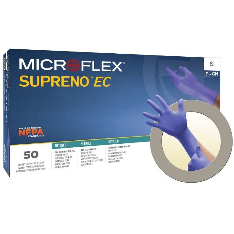 *50-Gloves* Microflex Supreno EC Extended Cuff PF Nitrile Small SEC-375-S