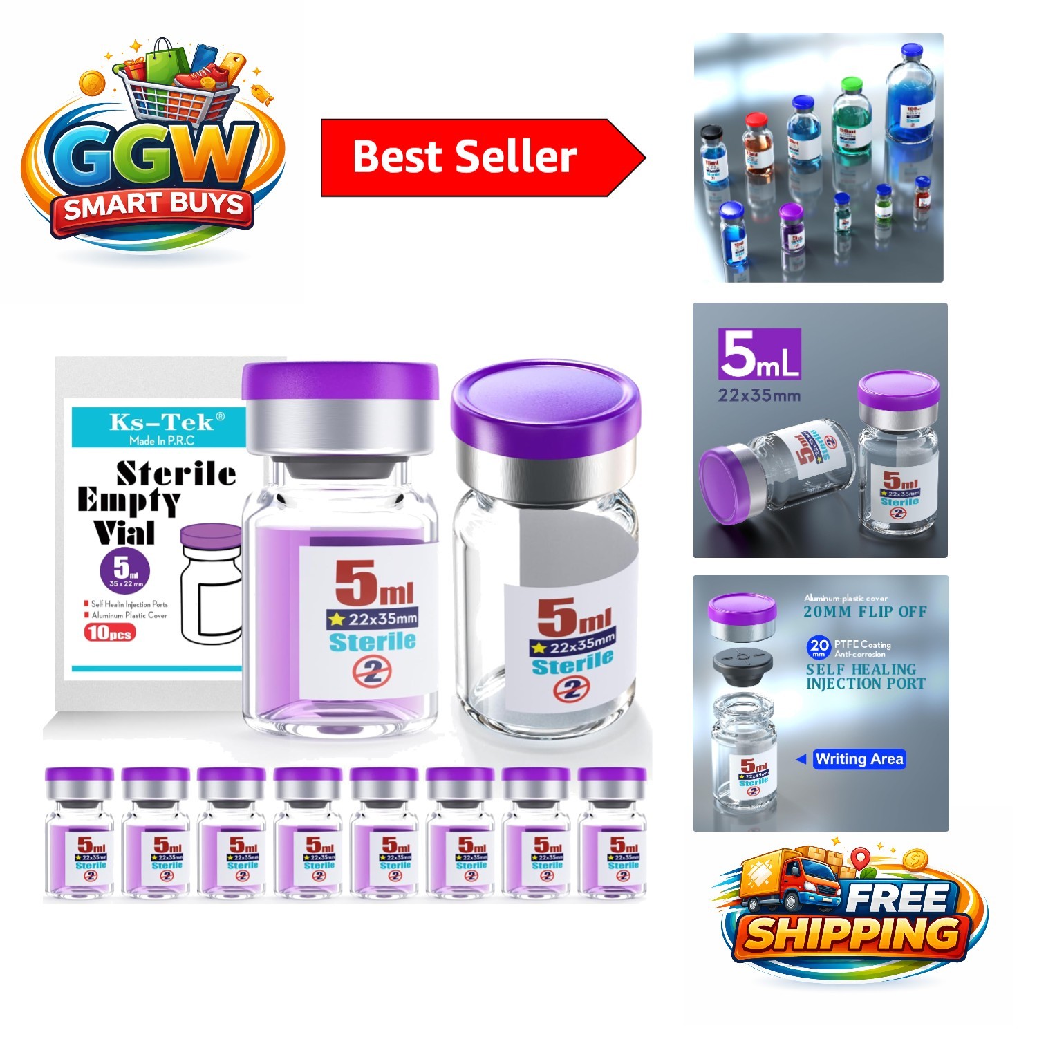 Durable 10-Pack of 5ml Sterile Glass Vials with Leak-Proof Design & Aluminum Cap