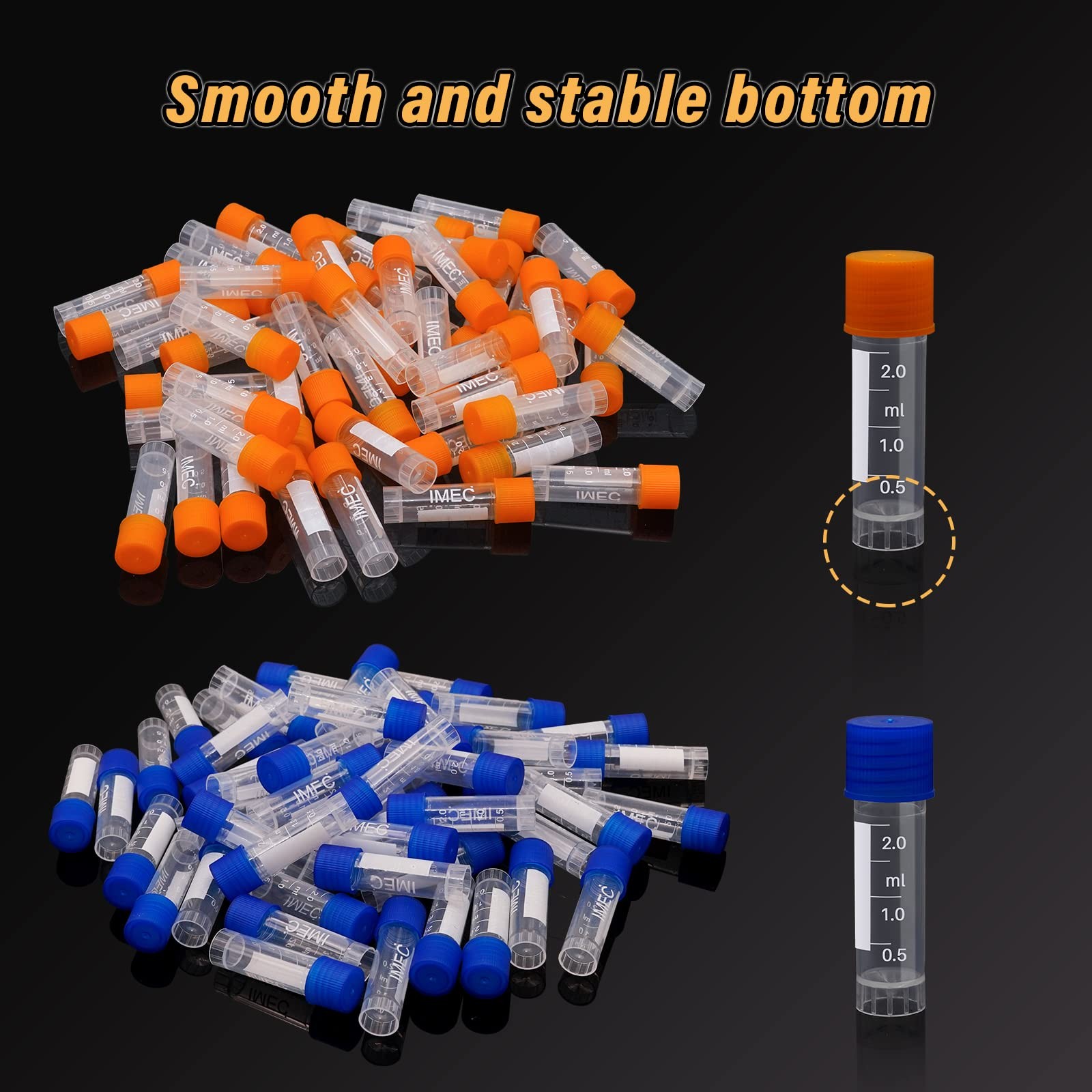 100 PCS 2ml Plastic Lab Vials Test Tubes with Screw On Lids for Samples