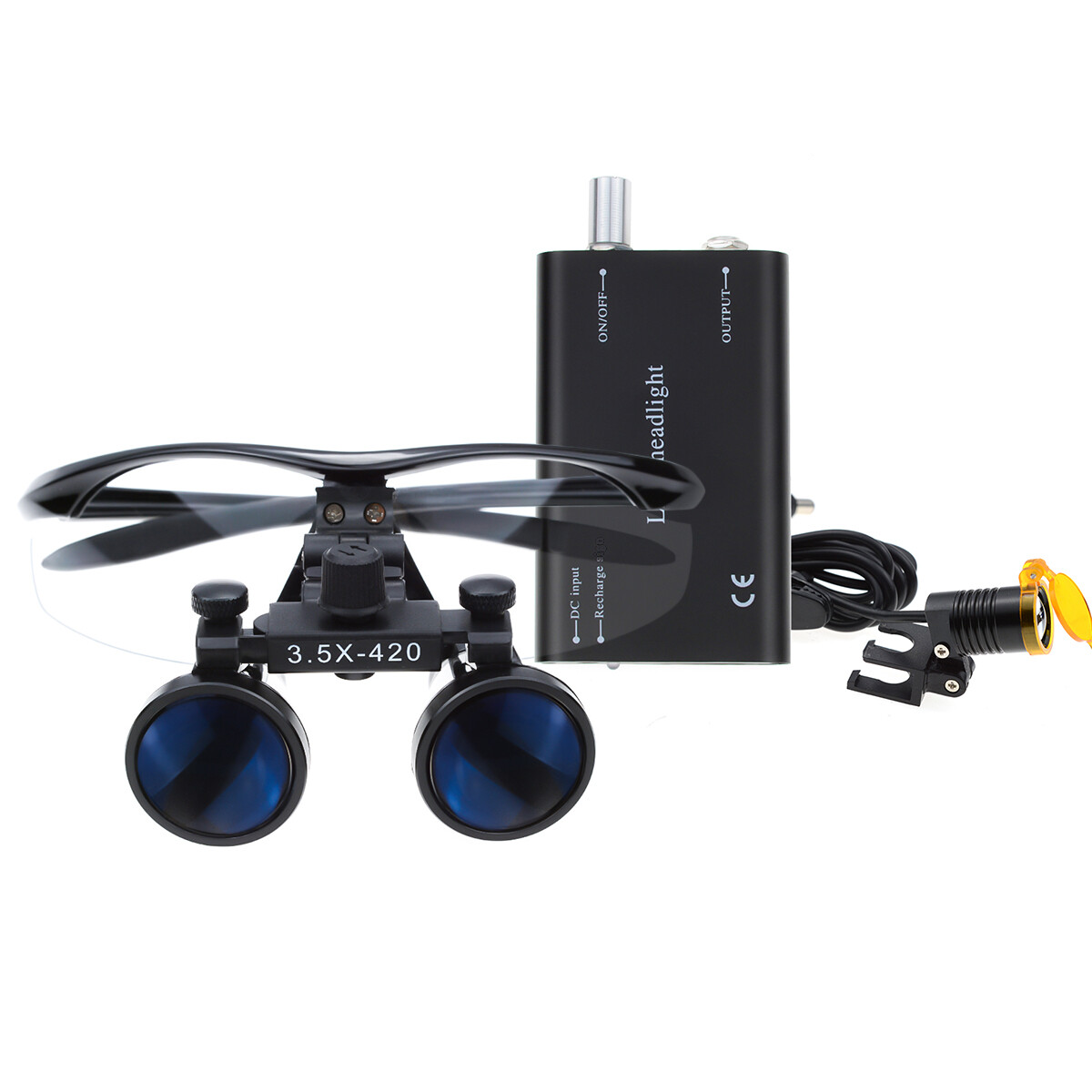 Dental 3W LEd Headlight with Filter + 3.5X Binocular Loupes Aluminum Box Black