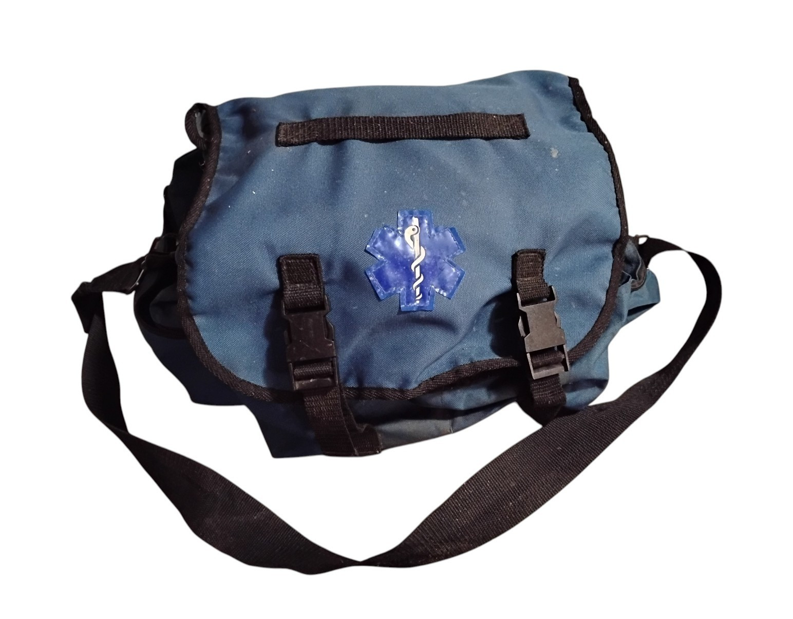 Blue EMS/First Aid Shoulder Bag w/ Strap, Star of Life, Multi-Compartment