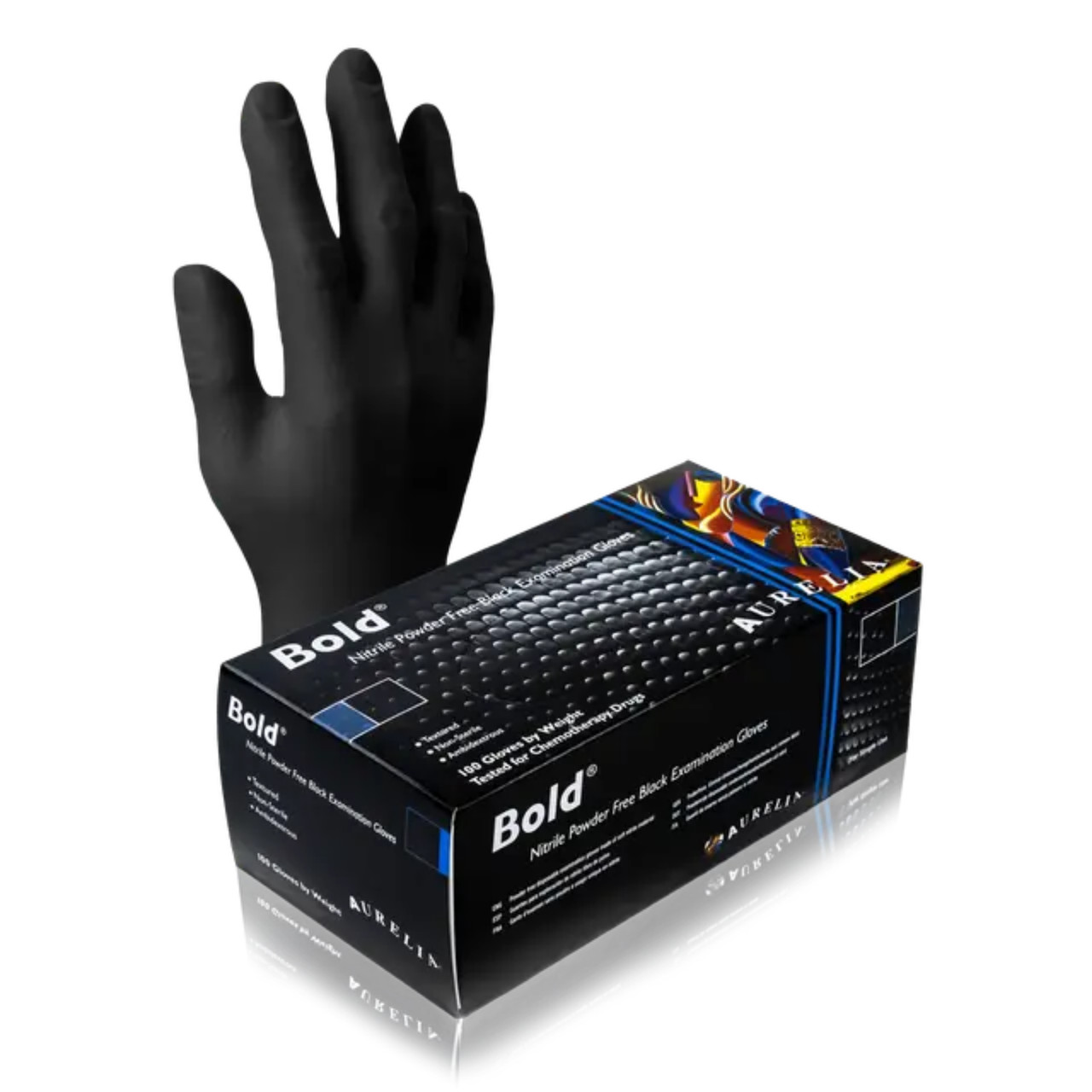 Aurelia Bold Black Nitrile PF Gloves, 100/Box, X-Large