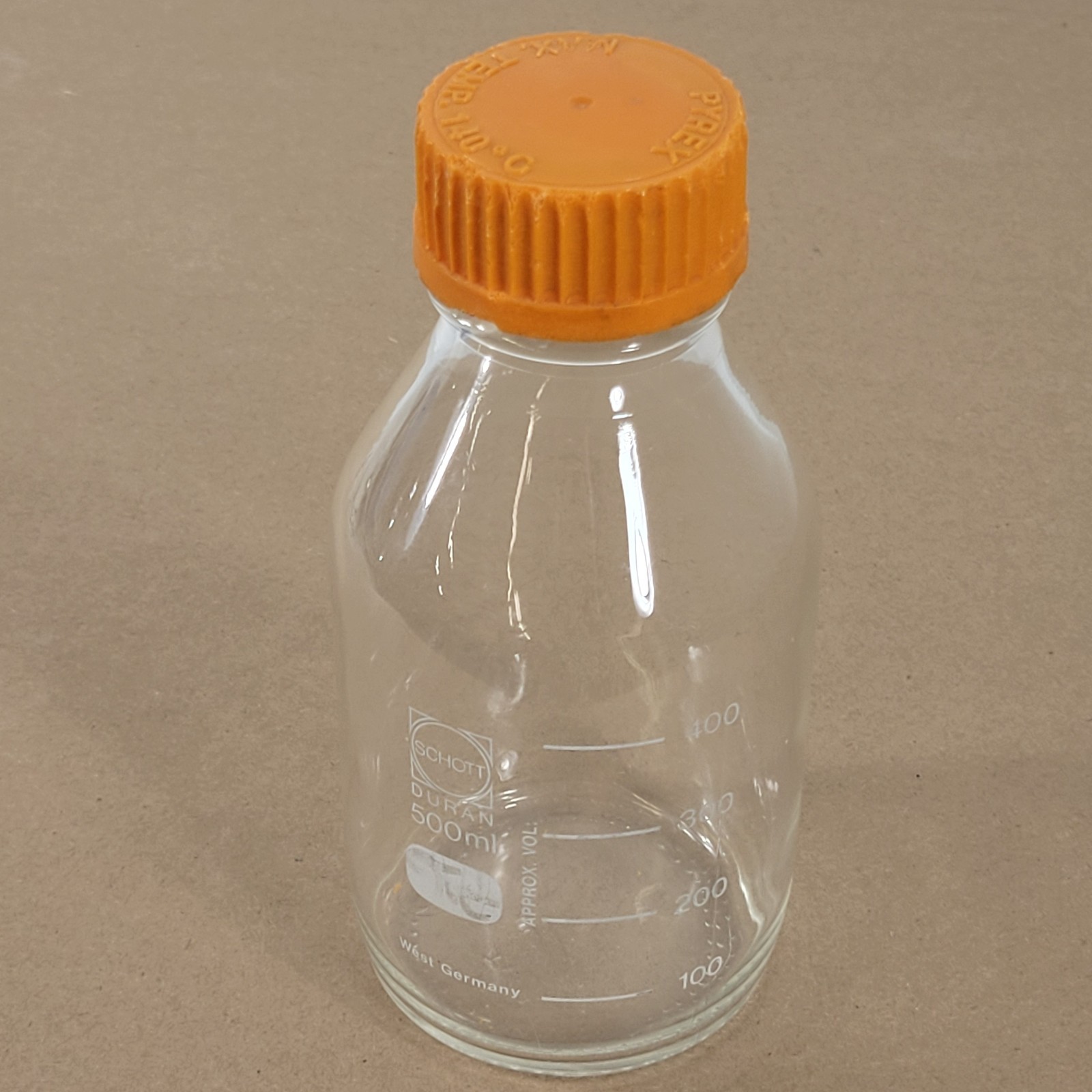 Pyrex Schott Duran 500mL Glass Reagent Bottle Vessel Laboratory 140° Max Temp