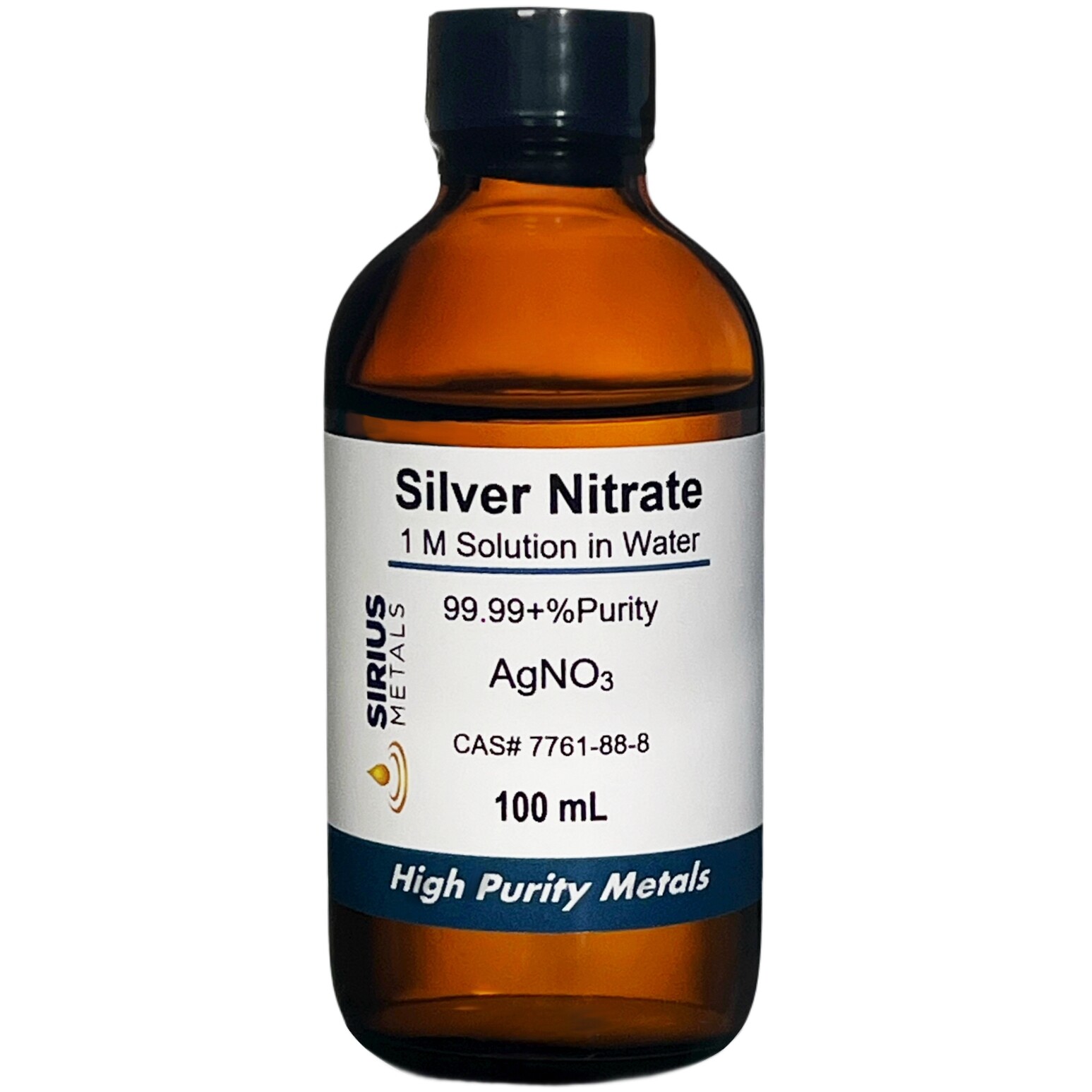 Silver Nitrate Solution (CAS# 7761-88-8) – 1 Molar as AgNO3 in water – 100 mL