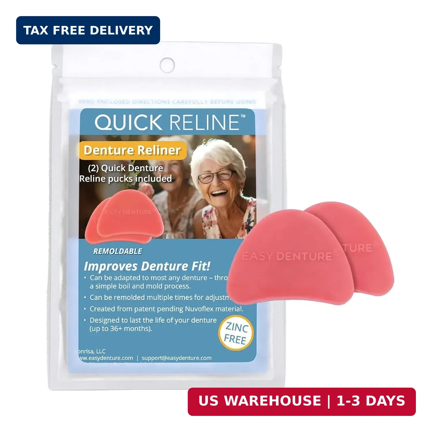 Hard Reline (Boil & Fit) Denture Reliner Kit; for Use with Full or Partial Dentu