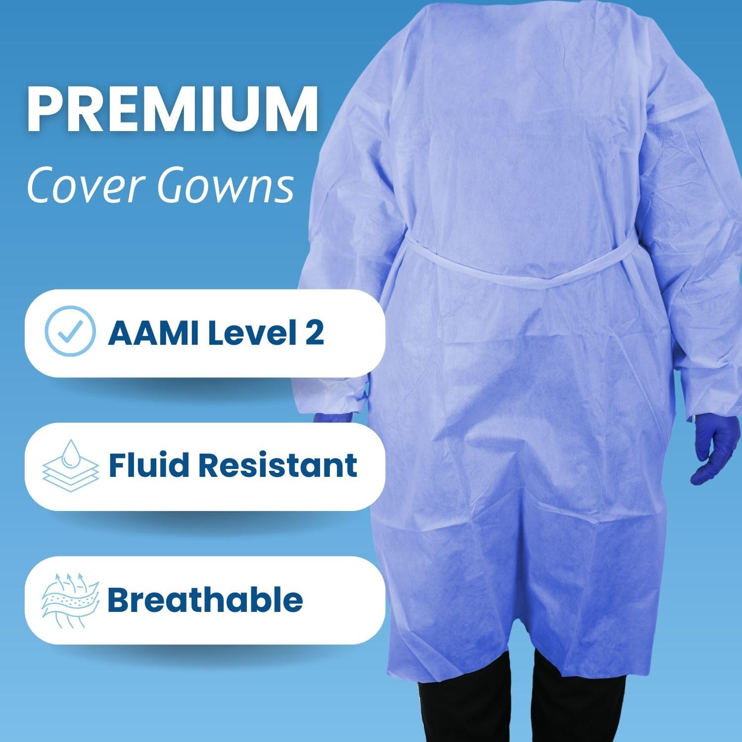 HCS X-Large Isolation Gowns – SMS, AAMI Level 2 – Elastic Cuffs, Neck Tape & …