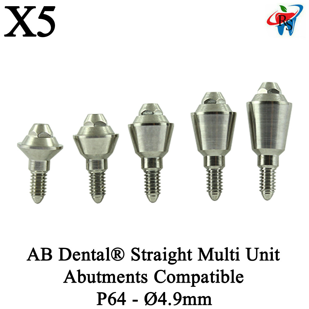 5x Dental AB Dental® Straight Multi Unit Abutments P64 – Ø4.9mm Compatible