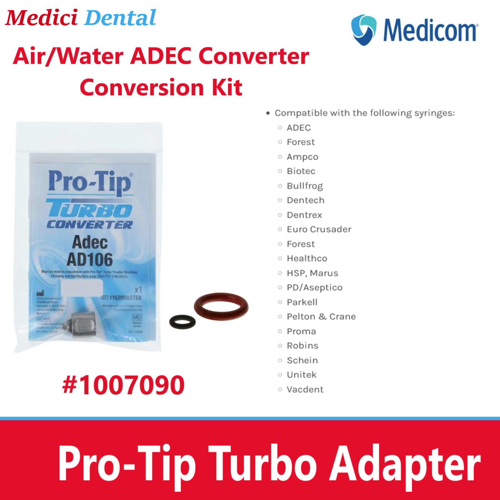 Dental Air/Water Syringe ADEC Converter Conversion Kit (1007090) Medicom, Inc.