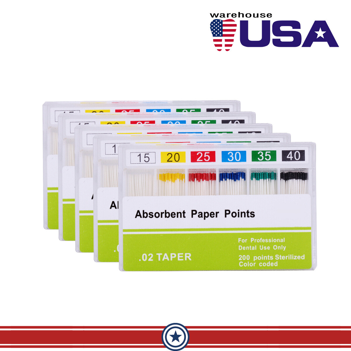 5 Packs AZDENT Dental Endo Root Canal Absorbent Paper Points Taper 0.02 15-40#