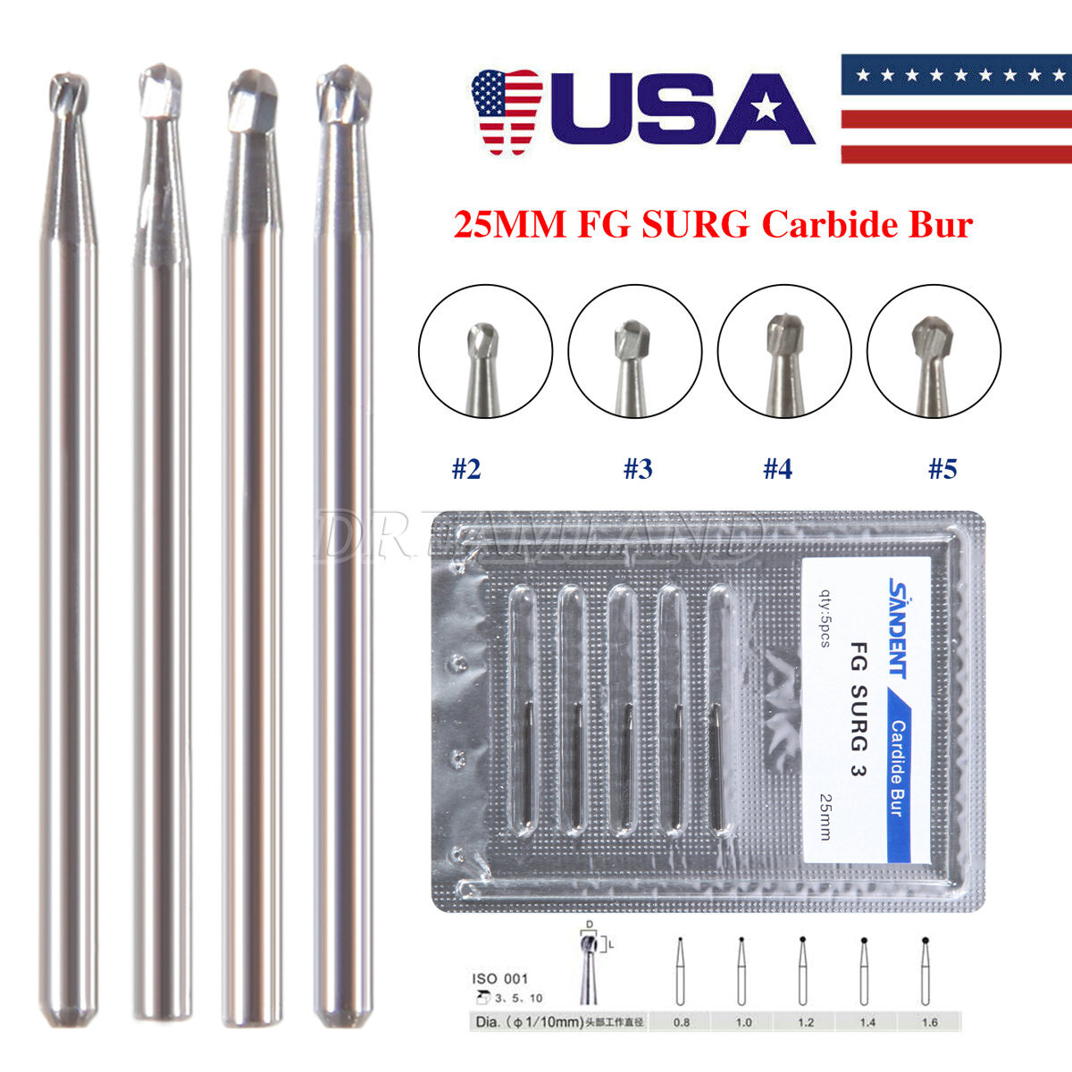 Dental Surgical Length Bur 25mm Tungsten Carbide FG 1.6mm FGOS FG SURG