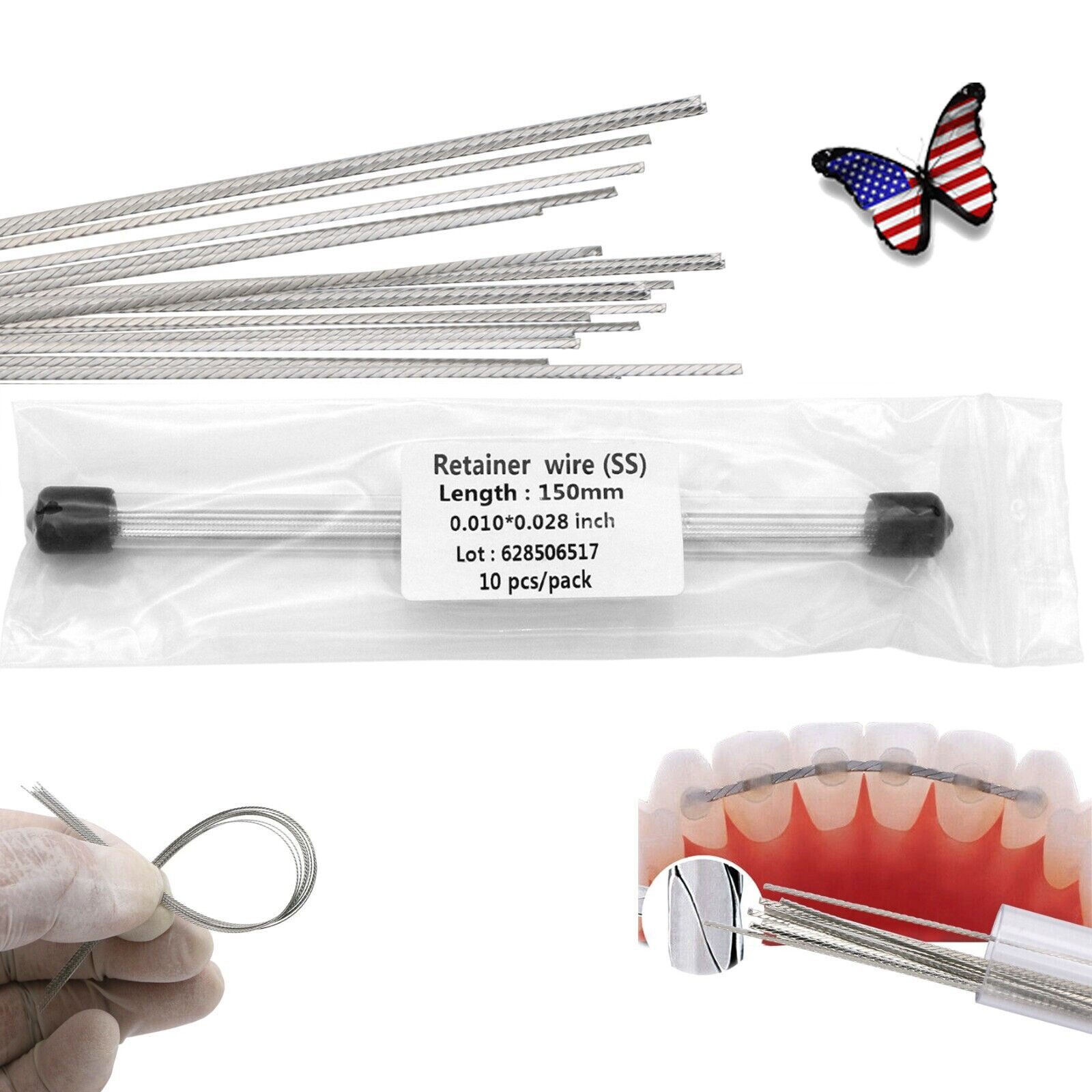 US Dental Bracket Lingual Orthodontic Retainer Wire Stainless Steel .010″x.028″