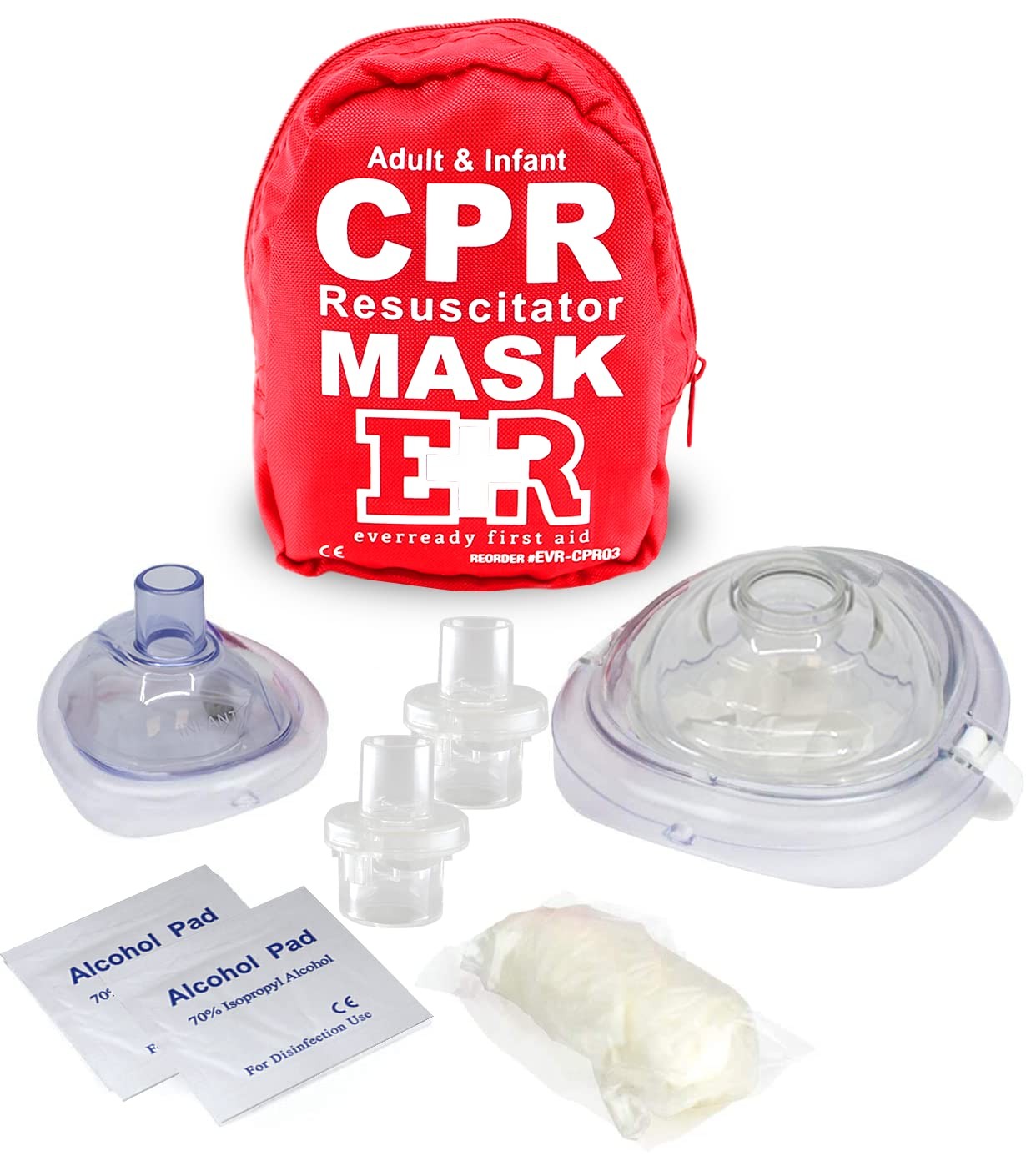 Adult and Infant CPR Mask Combo Kit – Includes 2 Masks 6 Piece Set, Red