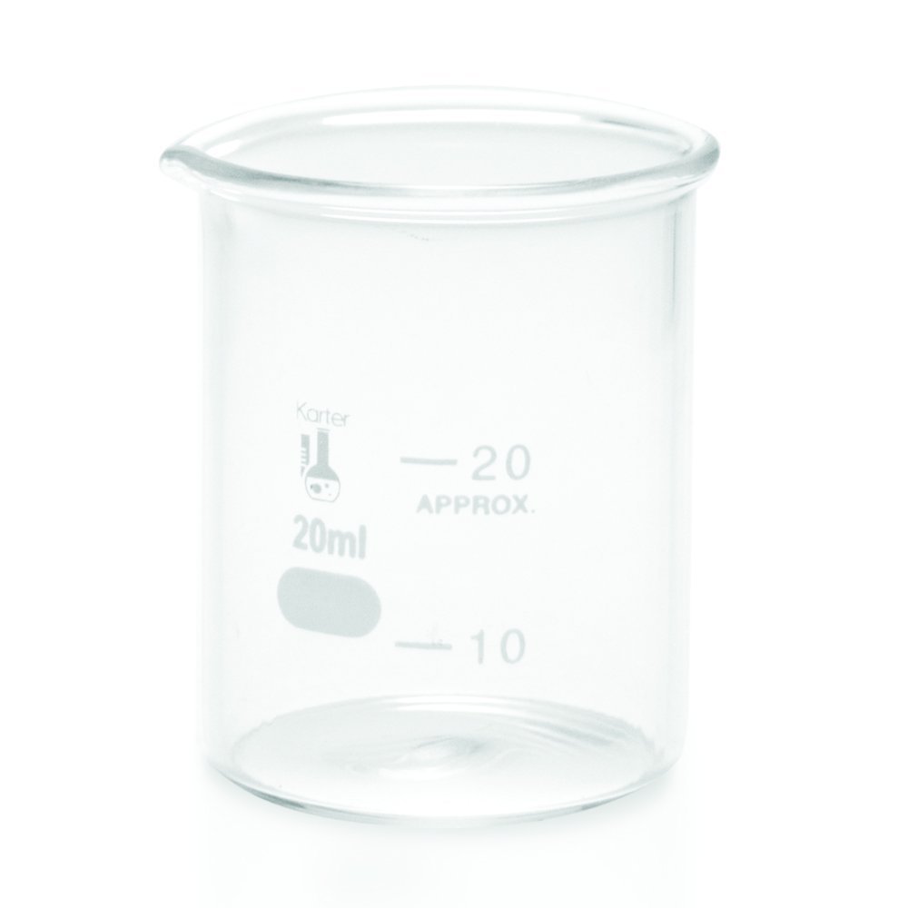 20ml Beaker, Low Form Griffin, Borosilicate 3.3 Glass, Karter Scientific 232M4