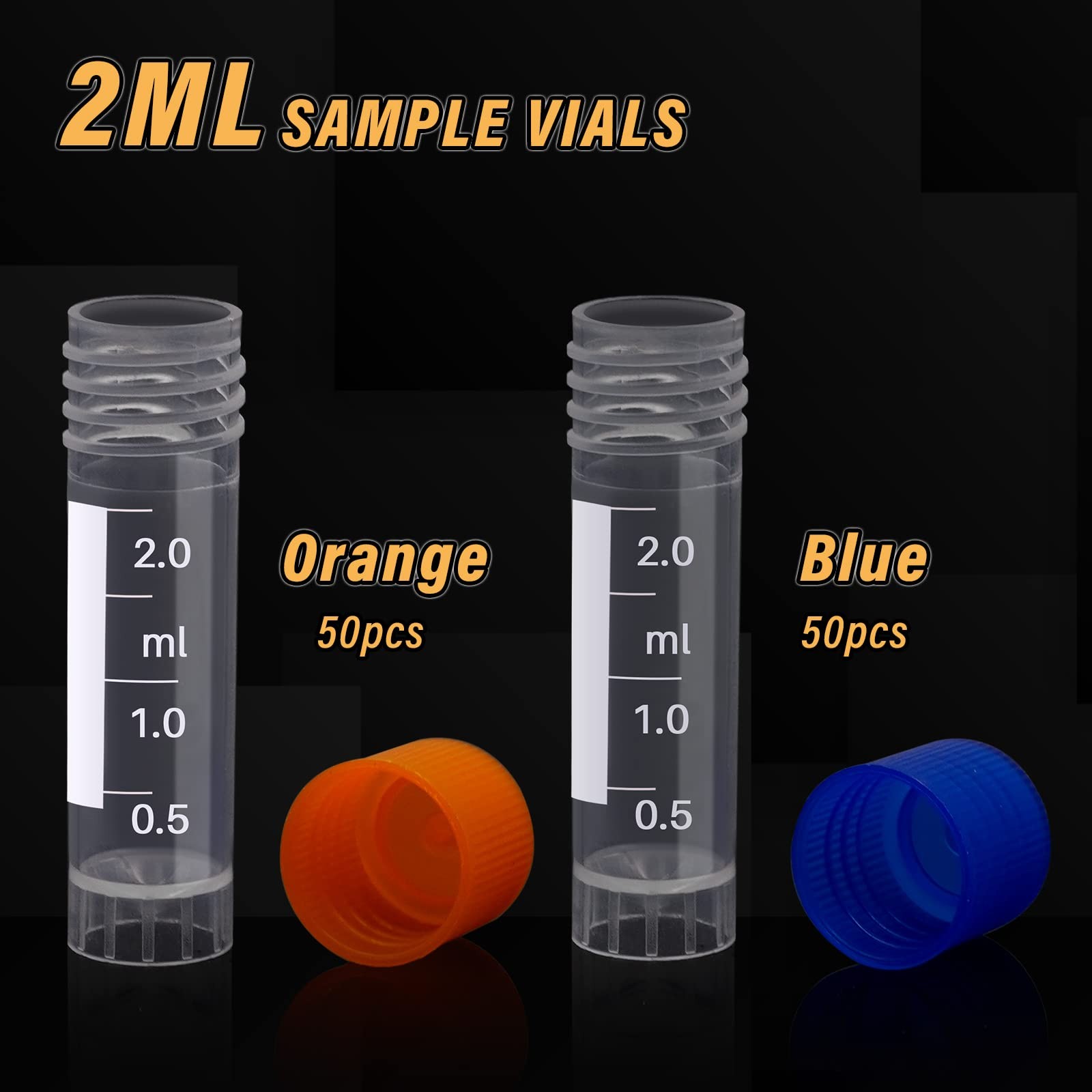 NAOEDEAH 100 Pcs 2ml Plastic Vials with Caps – Lab & Test Blue, Orange