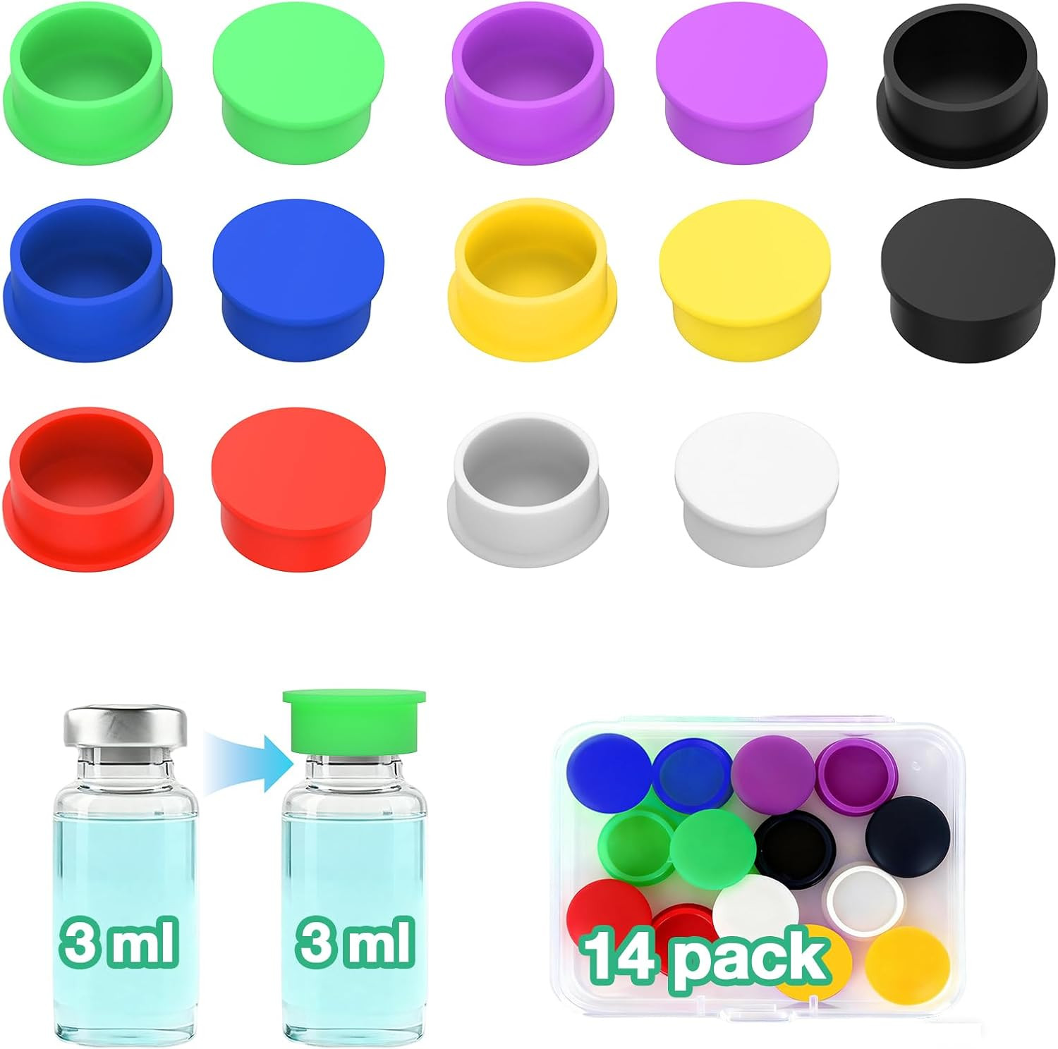 3Ml Silicone Peptide Vial Caps, 14 Pcs Reusable Protective Covers Fits 1Ml 2Ml