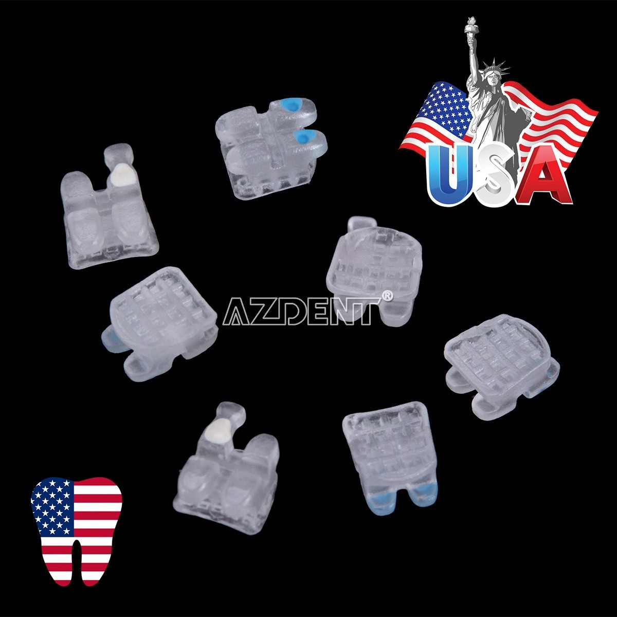 5 Kits Orthodontic Bracket Ceramic Dental Braces 5*5 MBT Slot.022 Hooks 3-4-5