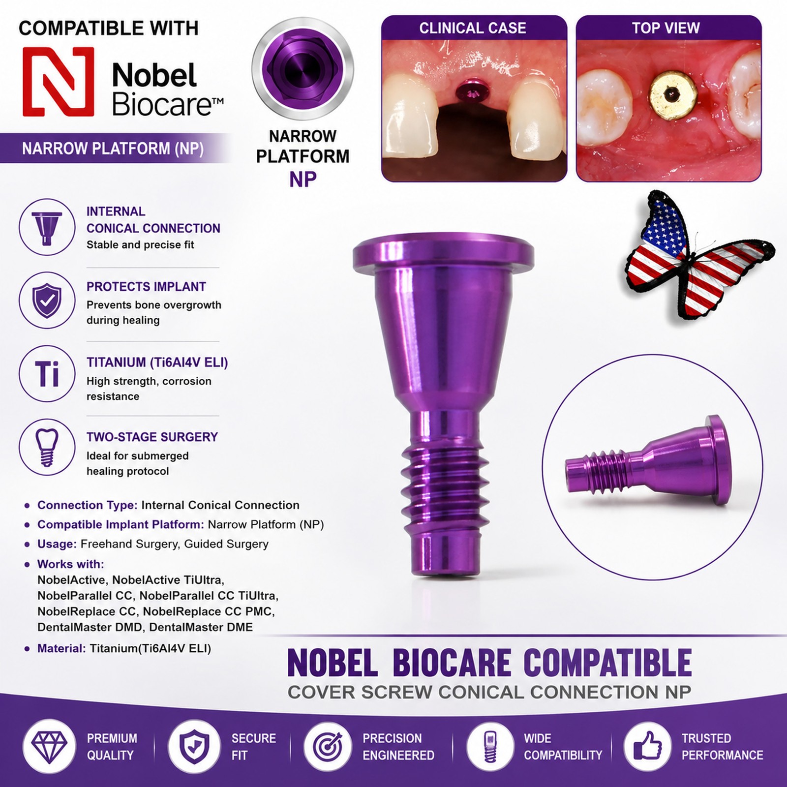 Dental RP NP Healing Abutment Compatible NobelActive Internal Conical Connection