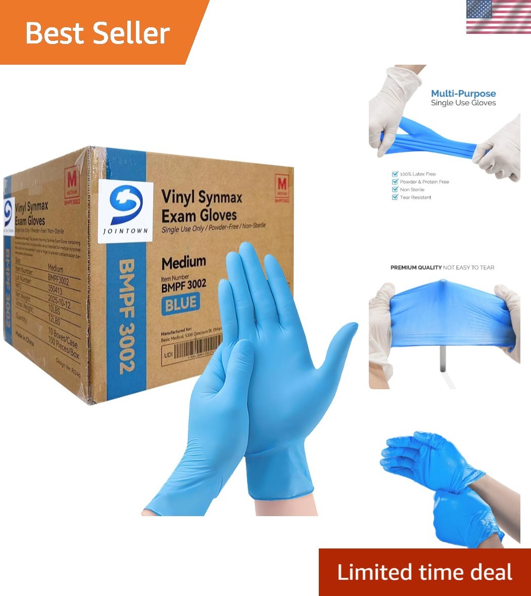Basic Vinyl Exam Gloves, Latex-Free, Powder-Free, Disposable, Medium, Case of…