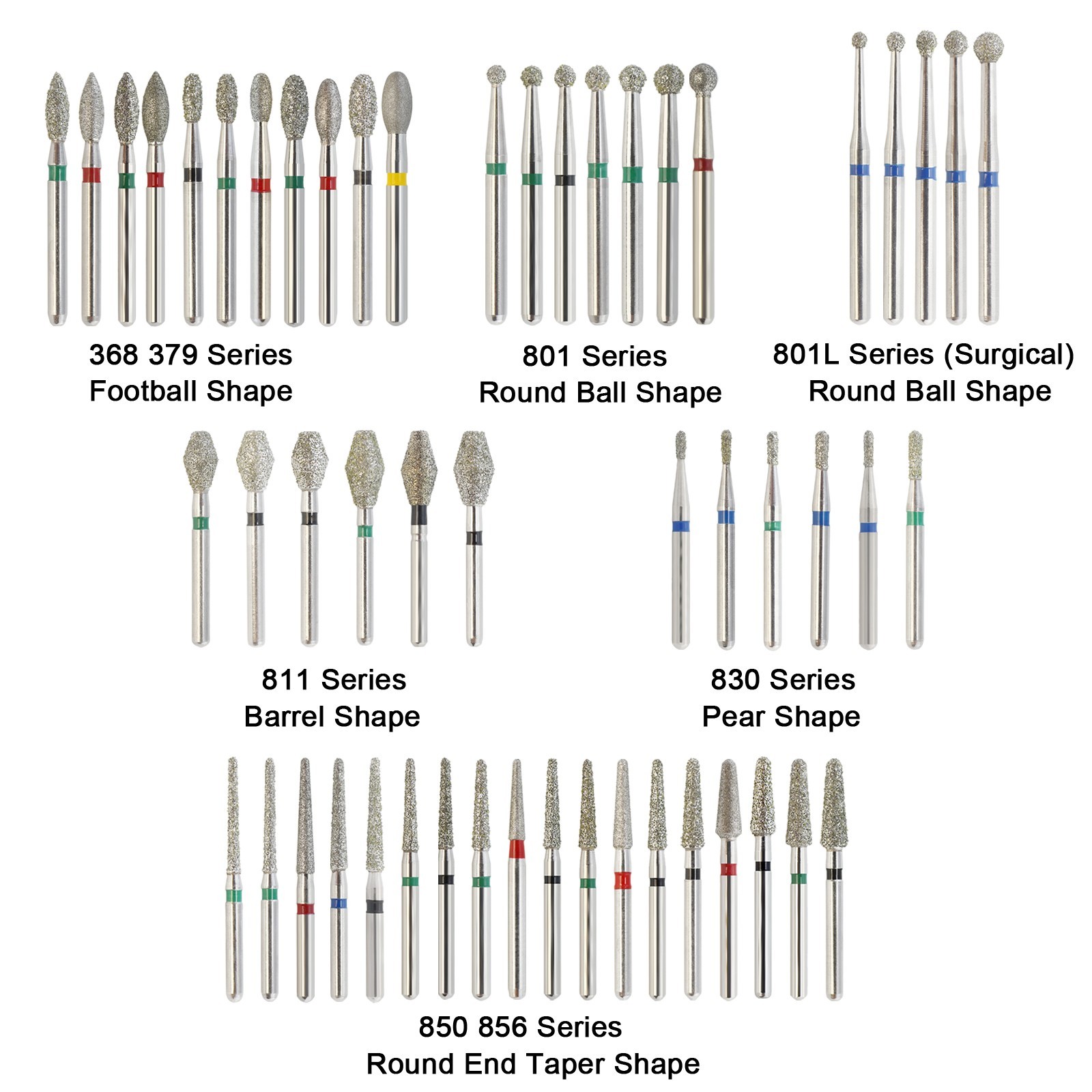 Dental Diamond Burs FG Round Ball Taper Bur 368 801 850 856 Long Surgical Burr