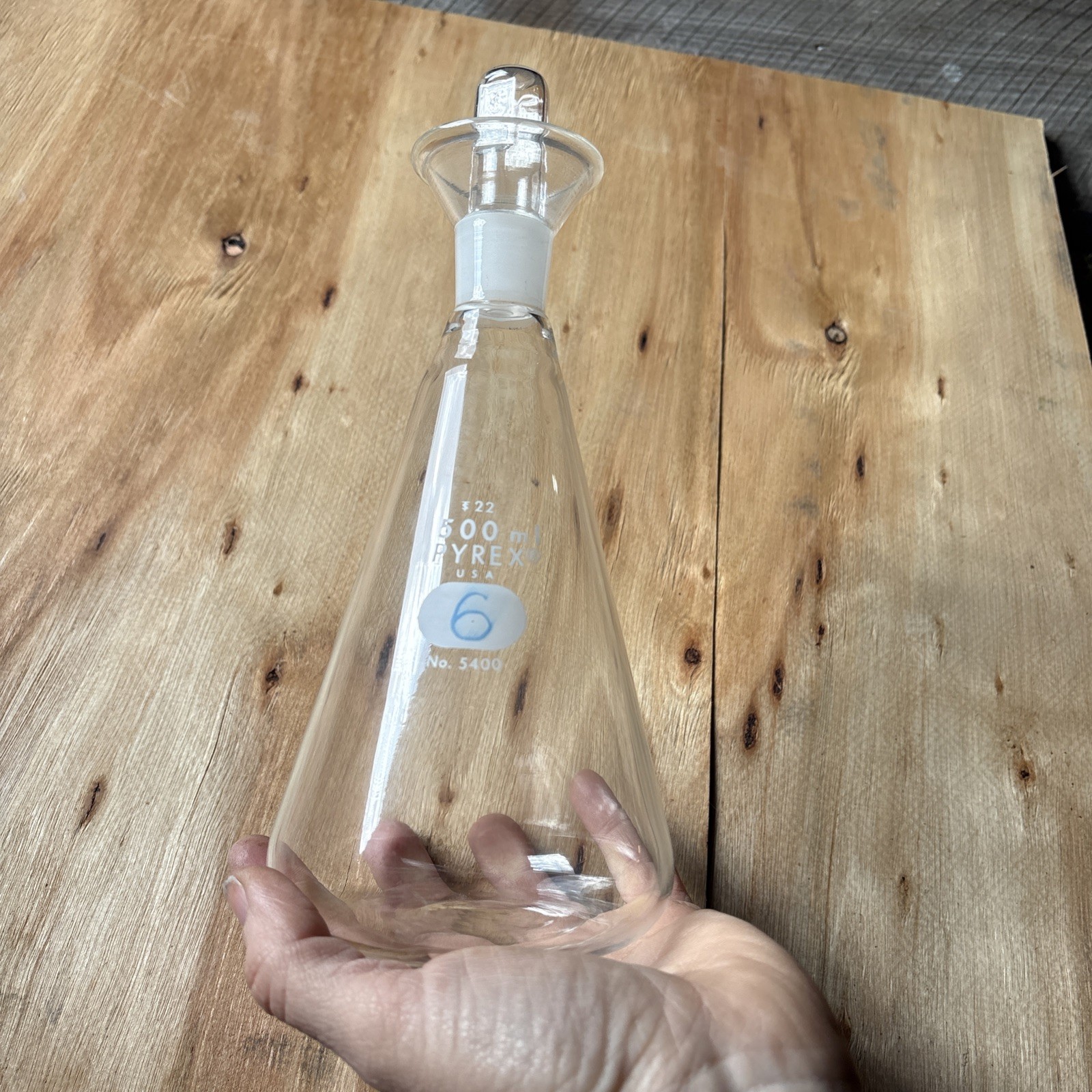 Pyrex 500ml Filter Erlenmeyer flask Wide Mouth No. 5400 with # 22 glass stopper