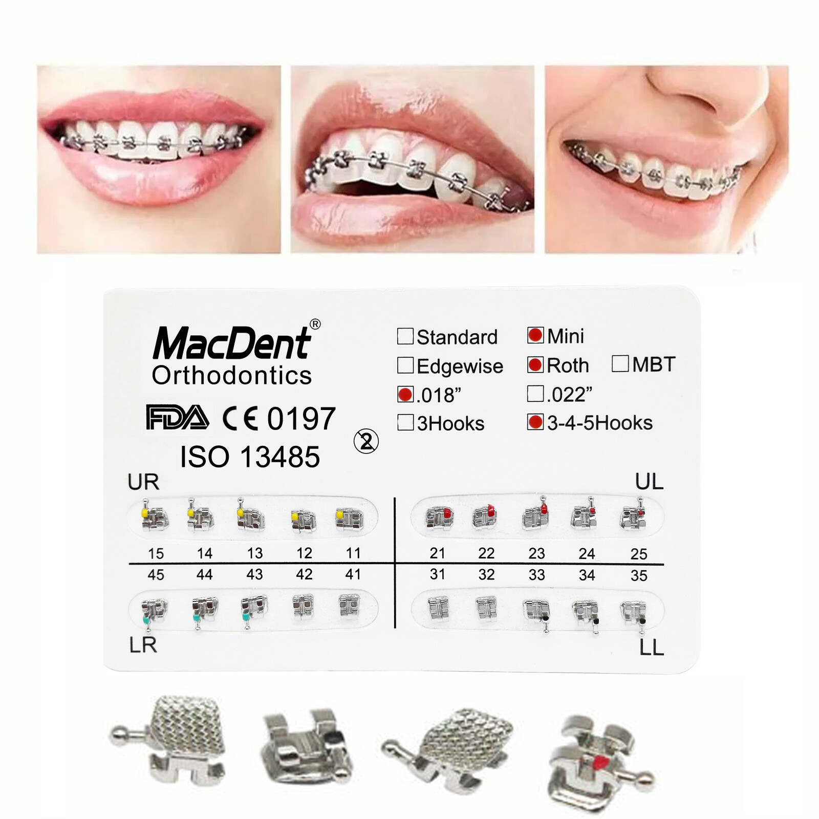 MacDent Dental Ortho Braces Brackets Mini Roth.022 345H/Arch Wire/Buccal Tube