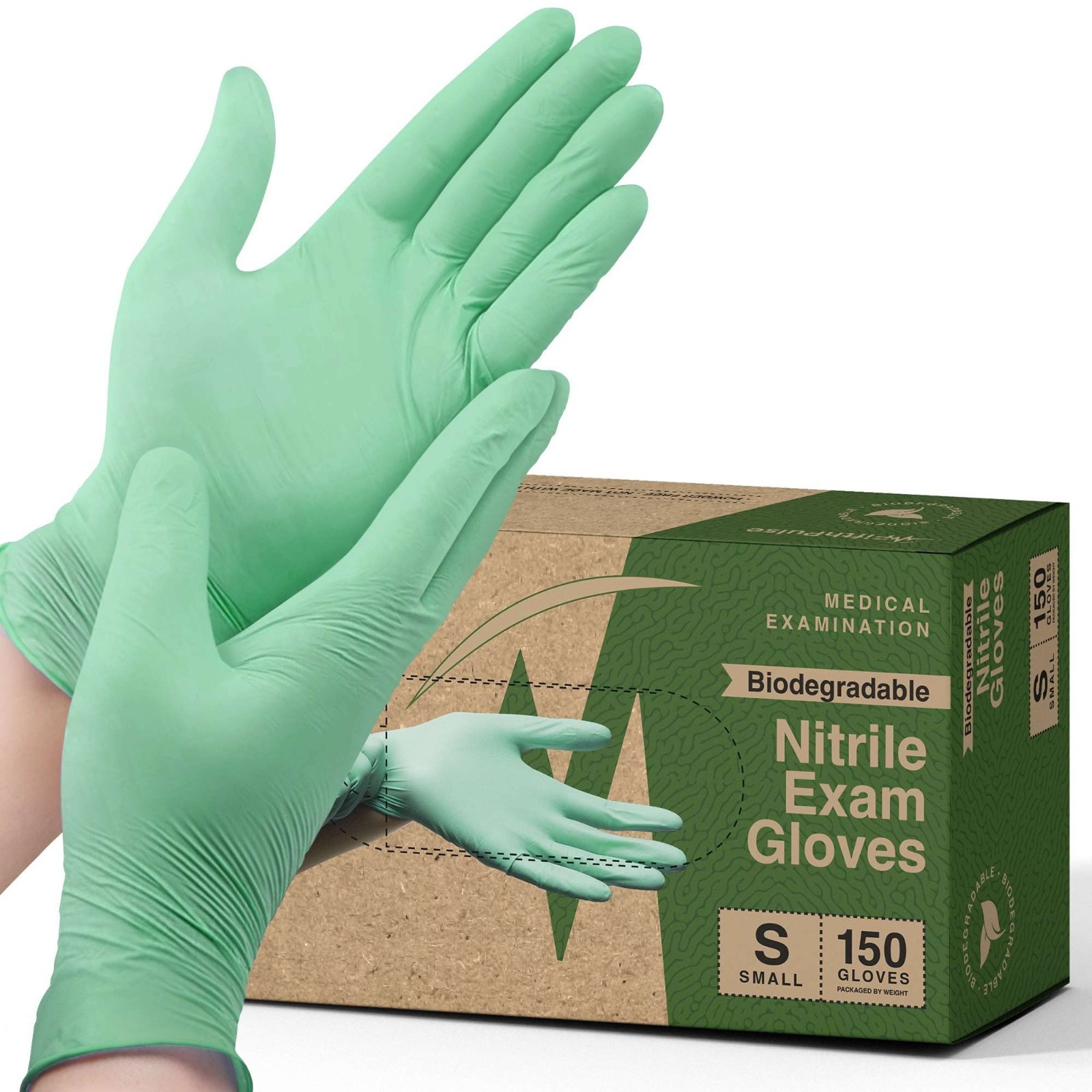Biodegradable Disposable Nitrile Gloves 150 Count – Green Food Safe, Latex Free
