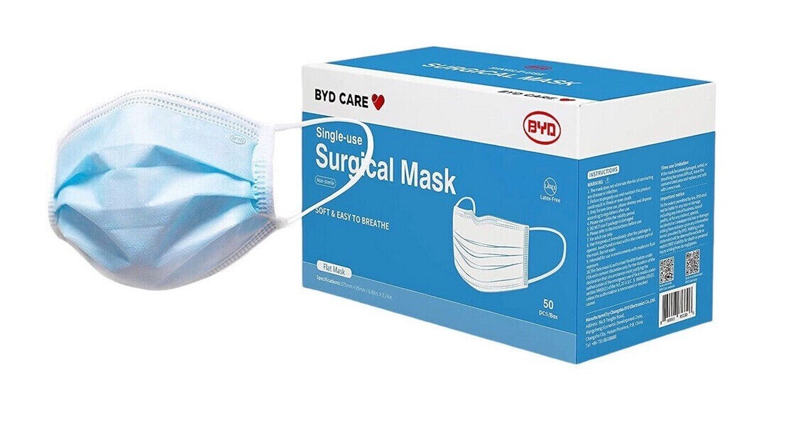 40 Boxes, BYD CARE Surgical Face Flat Mask Disposable Single Use 2000 pcs .
