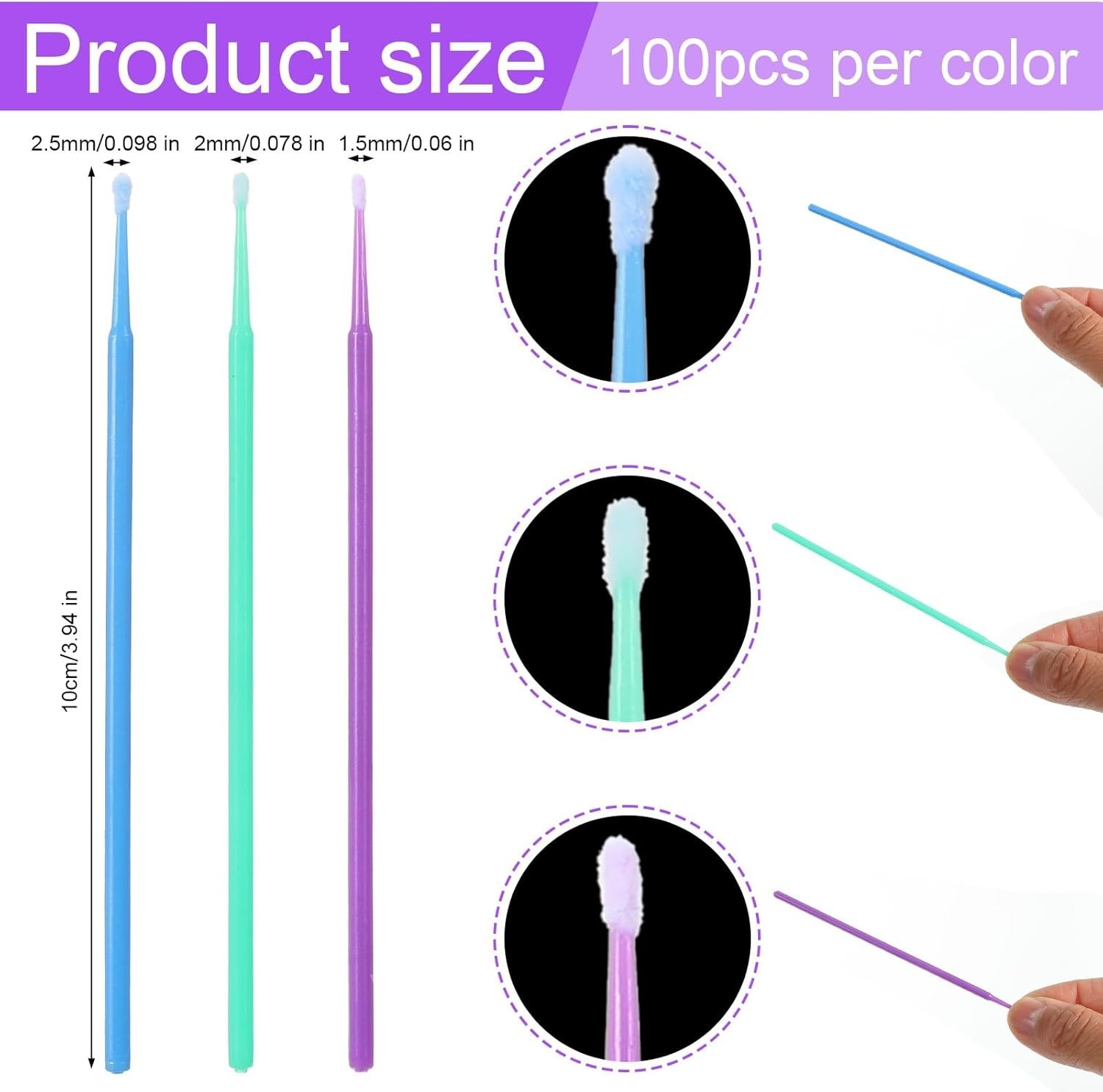 300Pcs Micro Applicator Brushes, 3 Sizes for Paint Chip Repair 1.5Mm, 2Mm, 2.5Mm