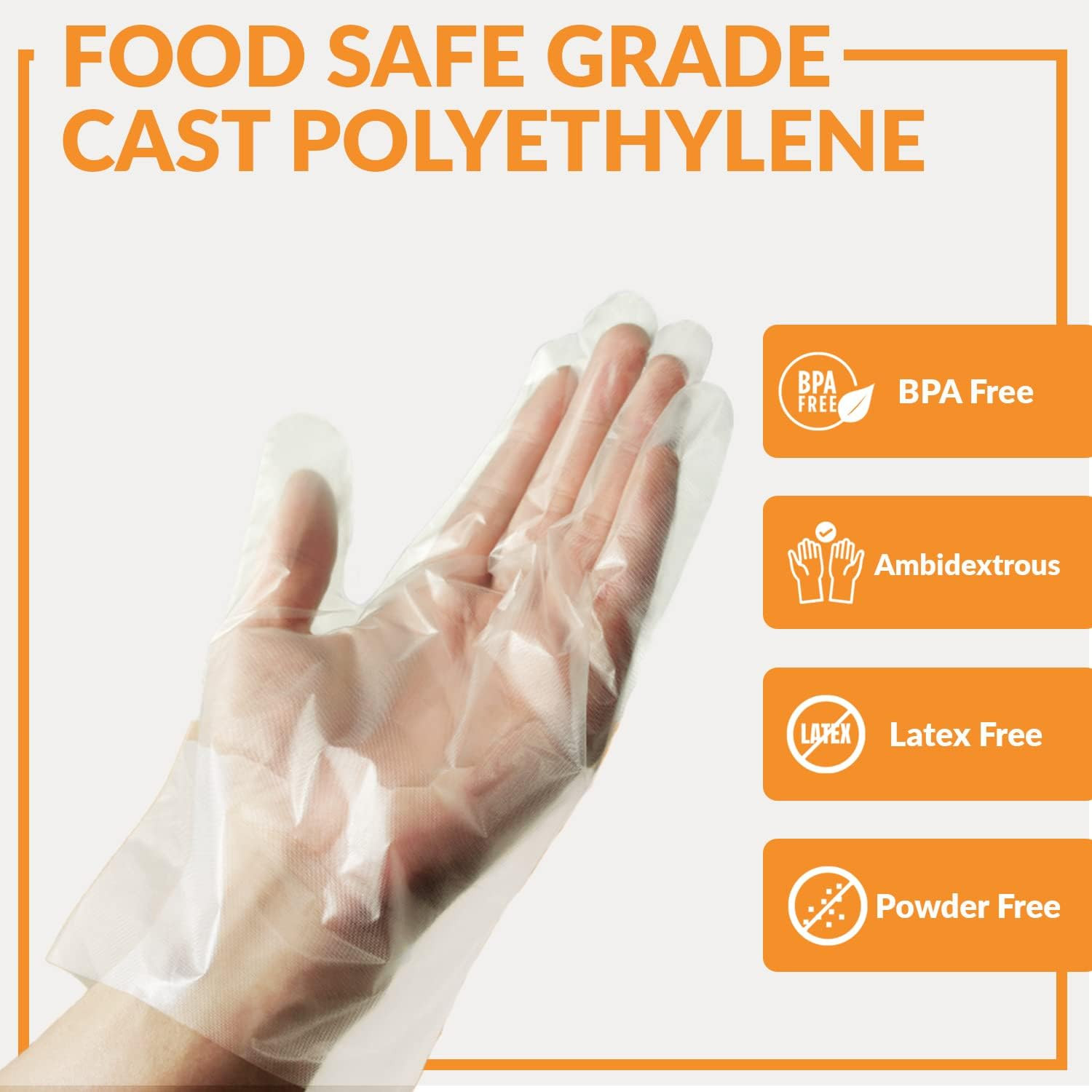 200 BPA Free Disposable Heavyweight Cast Poly CPE Gloves, Embossed PE Plastic Gl