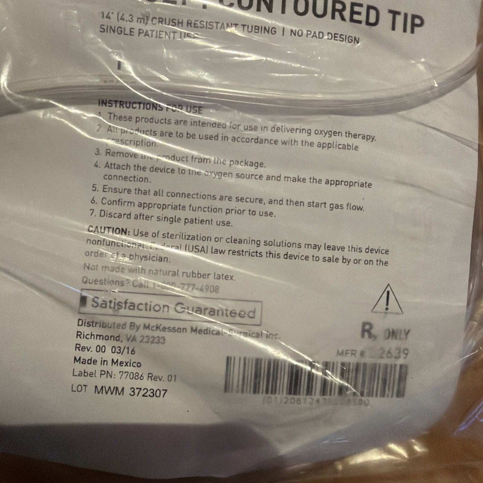 McKesson Nasal Cannula Adult Contoured Tip 14′ 4.3 m Brand New