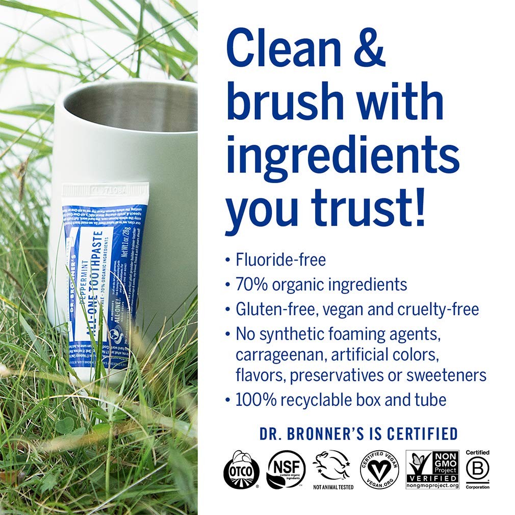 Dr. Bronner’s – All-One Toothpaste (Peppermint, 1 Ounce, 3-Pack) – 70% Organic