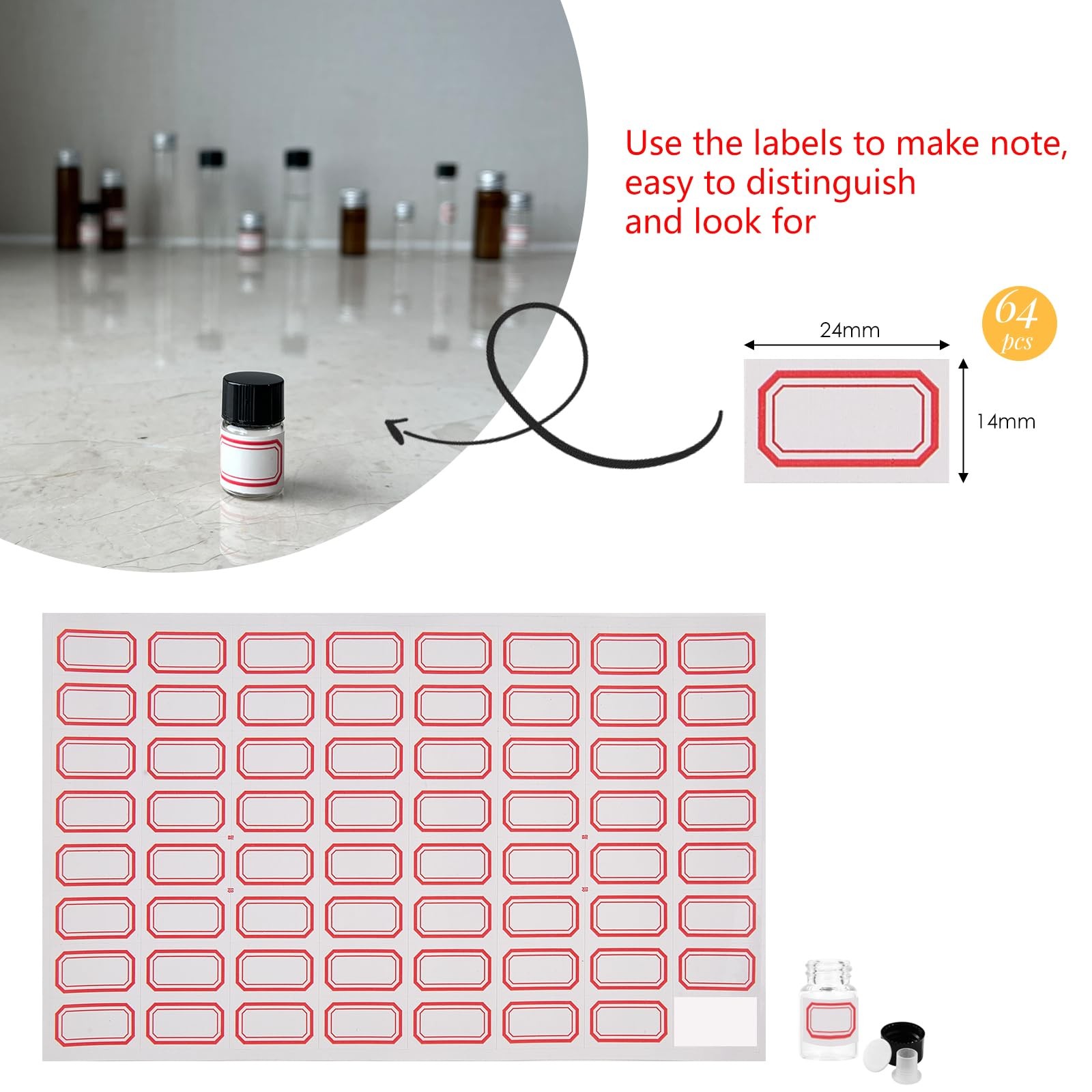 2ml Clear Glass Vials with Screw Caps Plastic Insert Small Bottles Set