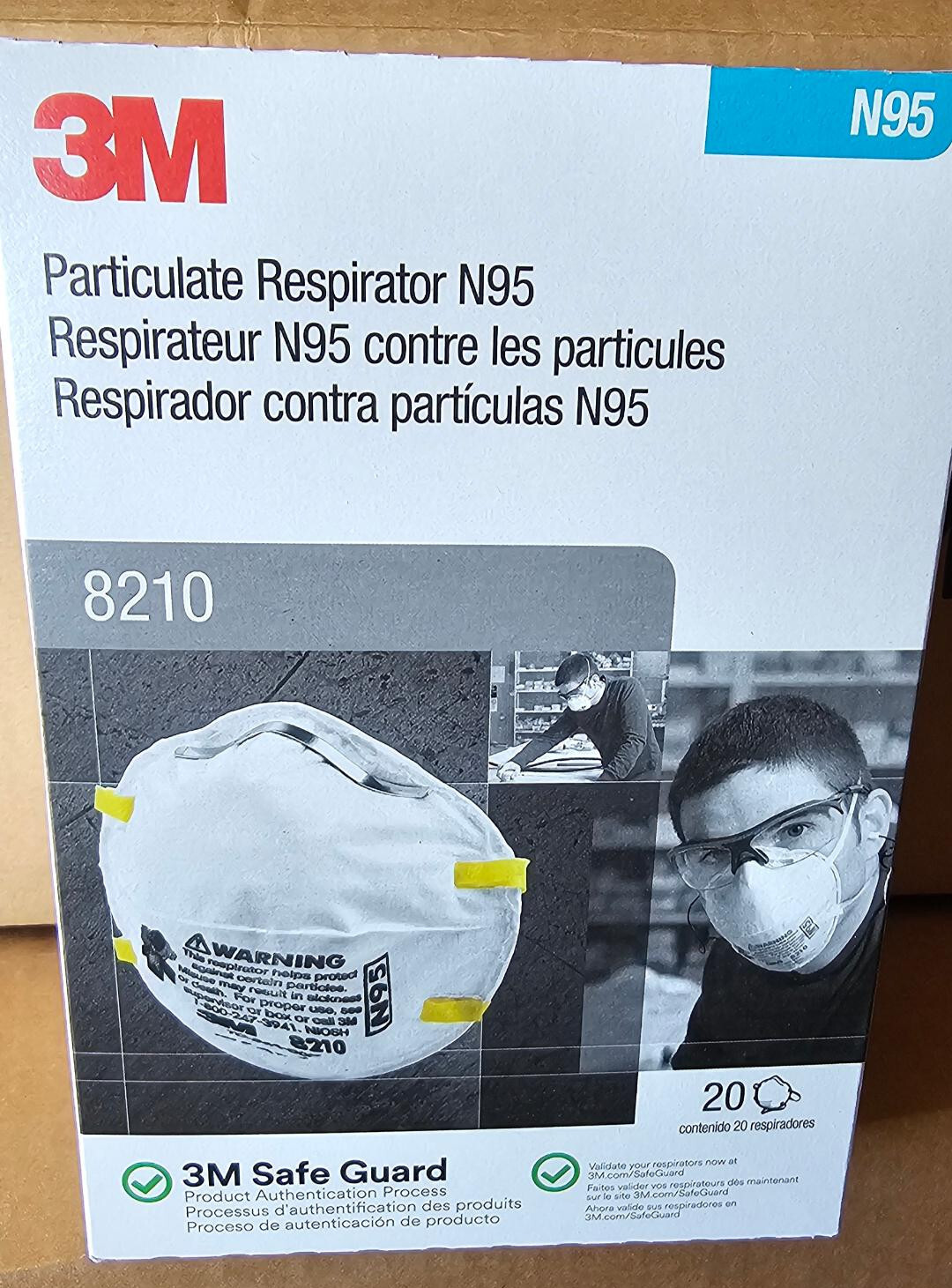 Case of 160 3M 8210 N95 Disposable Protective Particulate Respirator Dust Masks