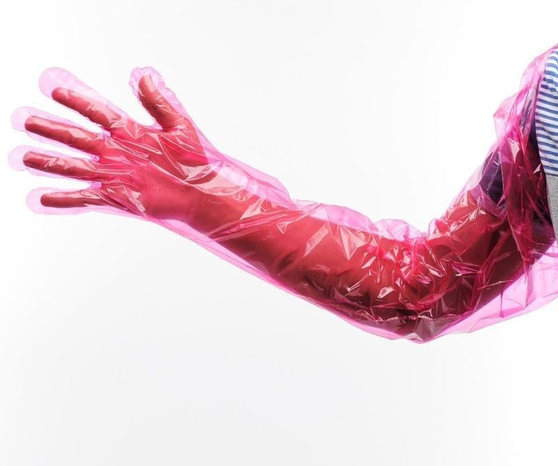 Jcwto 50pcs Disposable Long Plastic Gloves, 50 Count (Pack of 1), Red