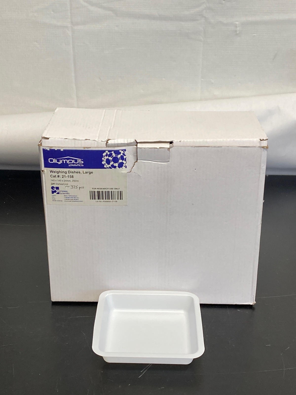 (~375) GENESEE Olympus Large 250mL Square PS Weighing Dishes 140x140x24mm 21-158